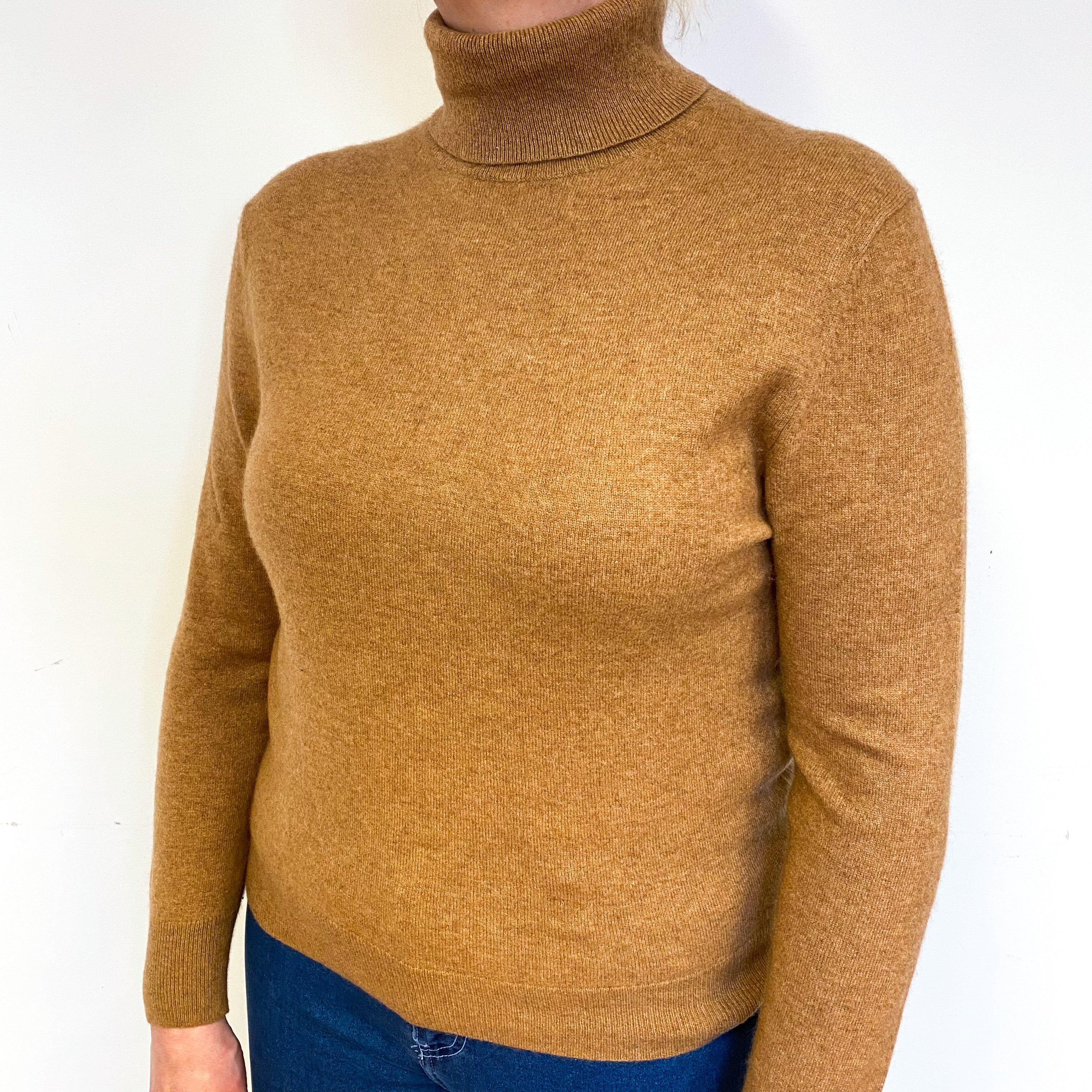 Butterscotch Brown Cashmere Polo Neck Jumper Large