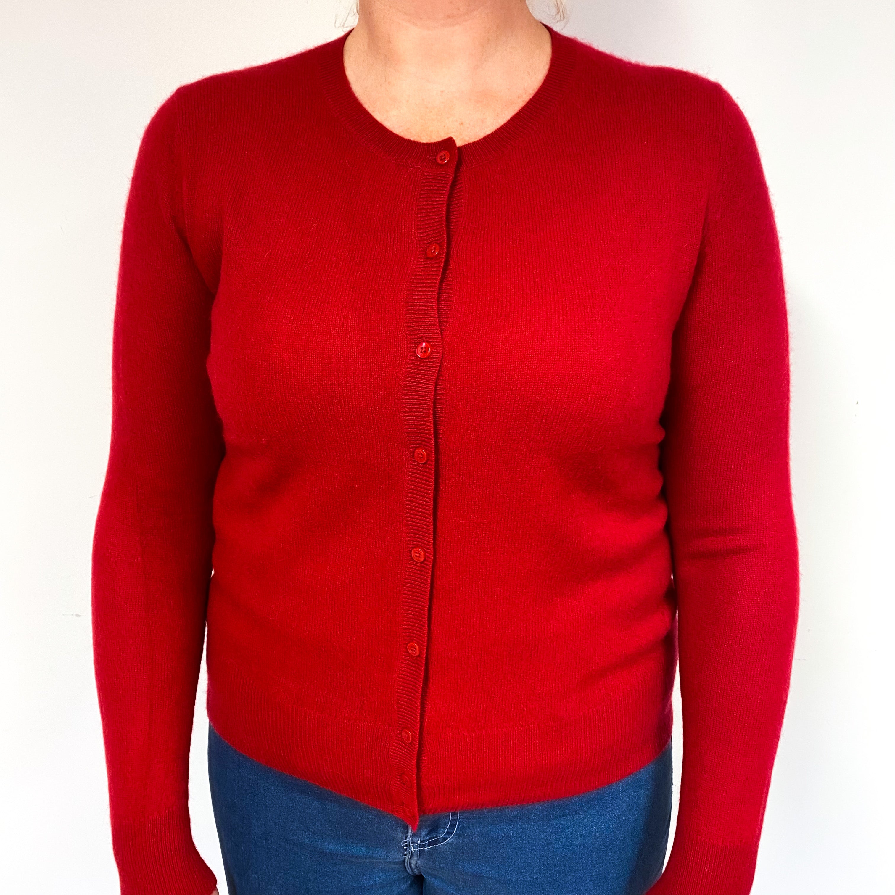 Post Box Red Cashmere Crew Neck Cardigan Large