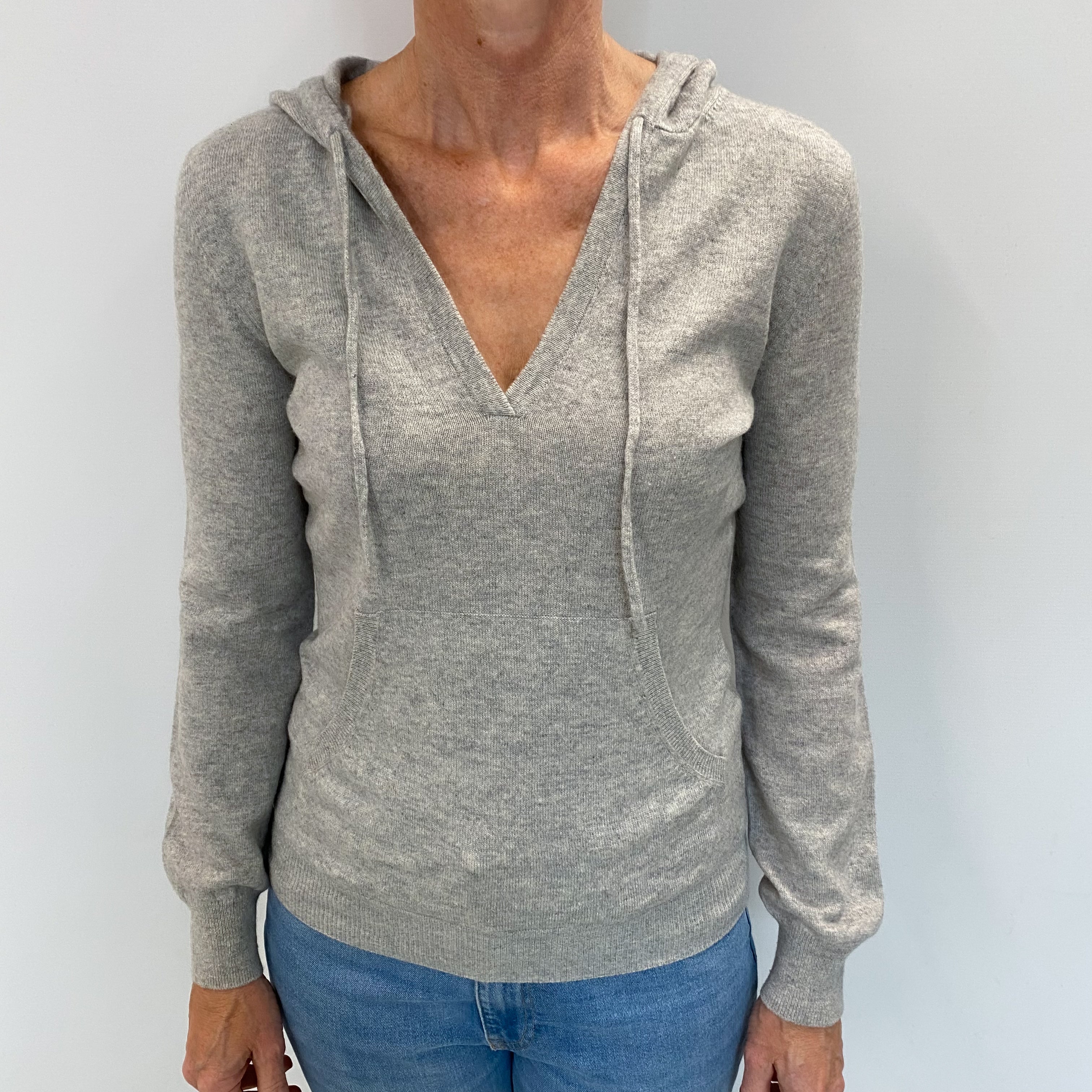 Smoke Grey Cashmere V Neck Hoodie Small