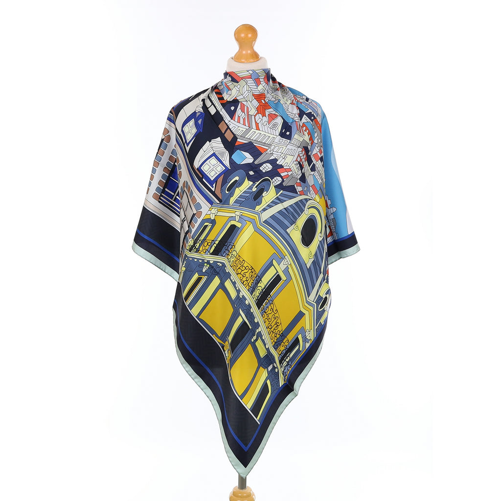 Brand New Italian Paris City Scape Silk Scarf