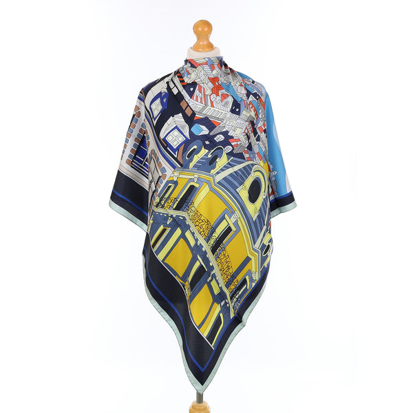 Brand New Italian Paris City Scape Silk Scarf
