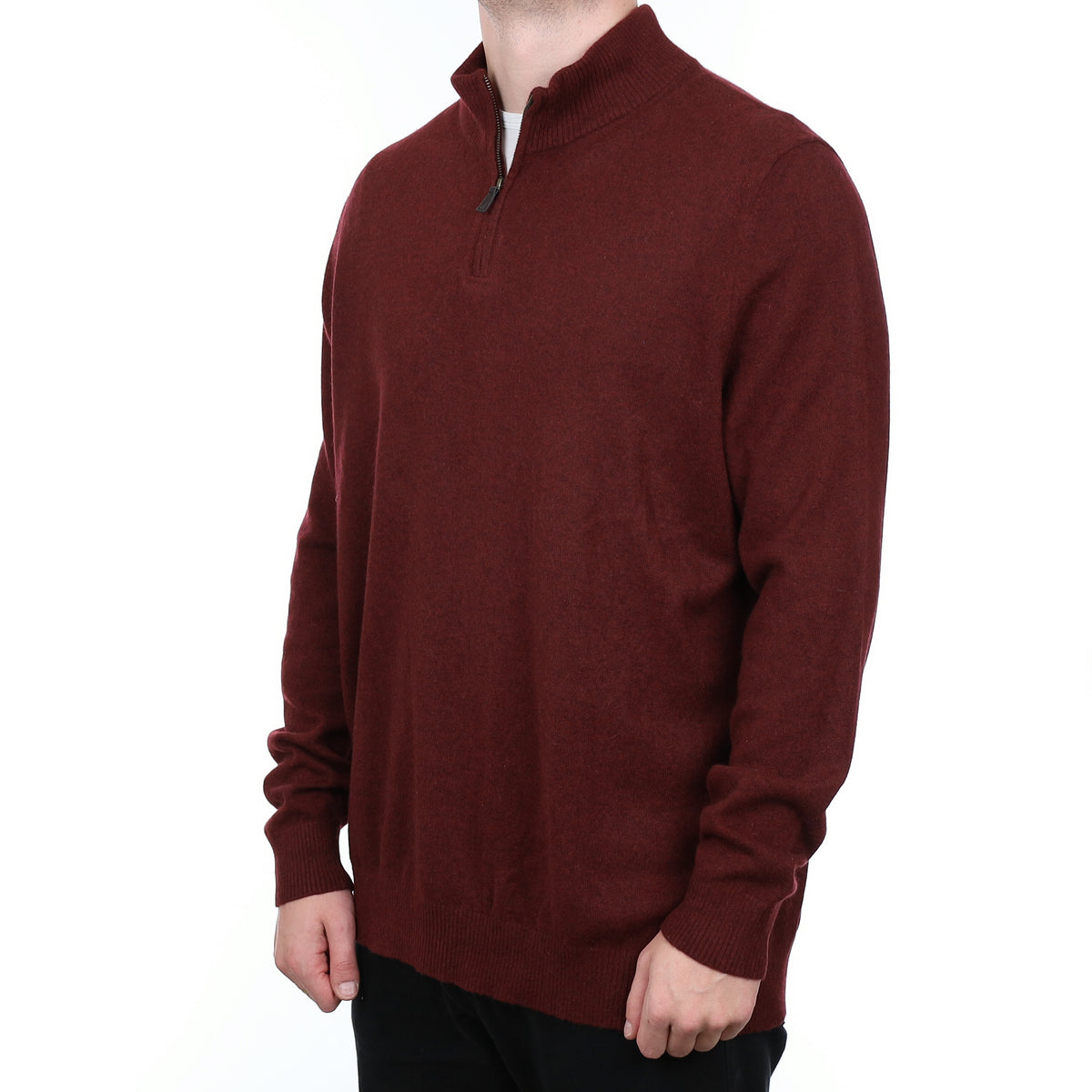 Men’s Wine Red Marl Cashmere 1/4 Zip Jumper XXXL/Tall