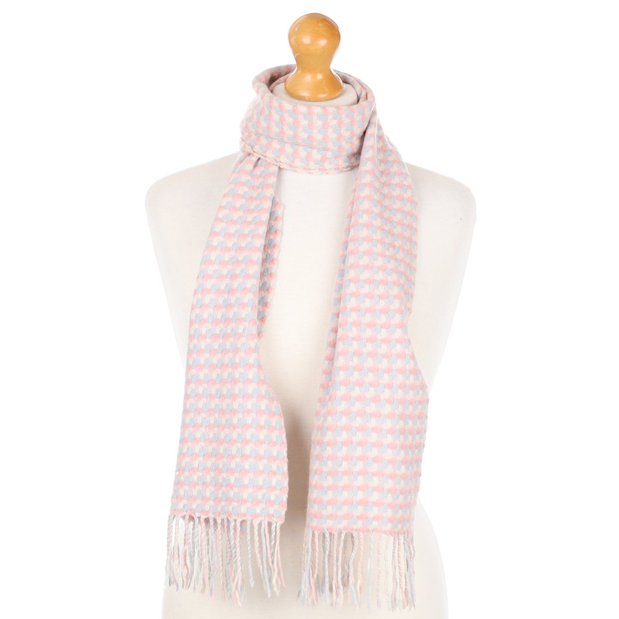 Scottish Pink and Blue Cashmere Fringed Woven Scarf