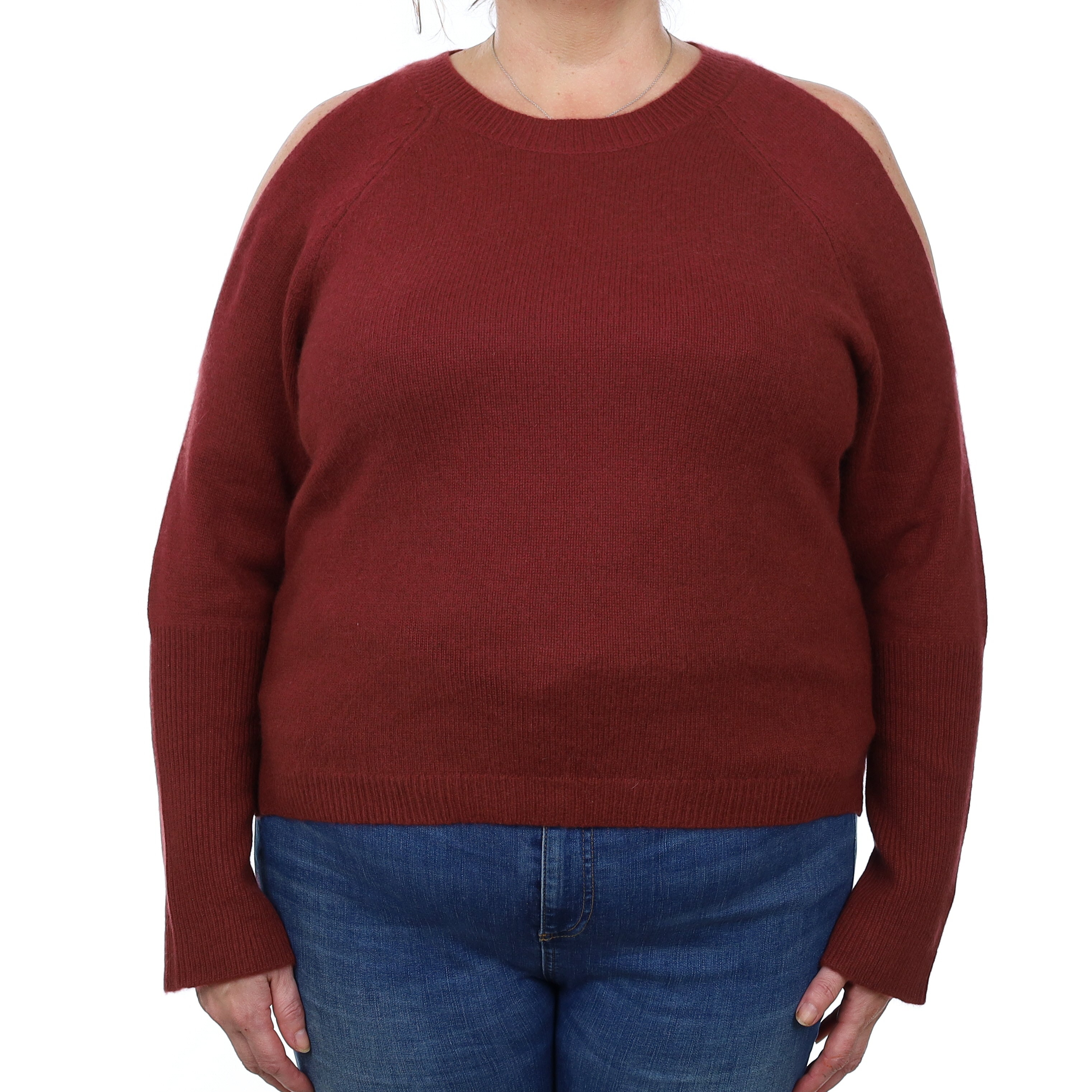 Burgundy Red Heavy Knit Cashmere Cold Shoulder Jumper Extra Large
