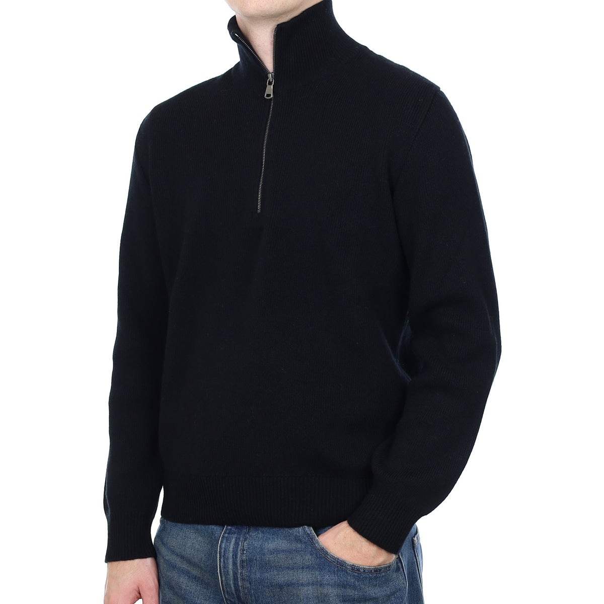 Men’s Brand New Scottish Black Heavy Knit Cashmere 1/4 Zip Jumper Medium