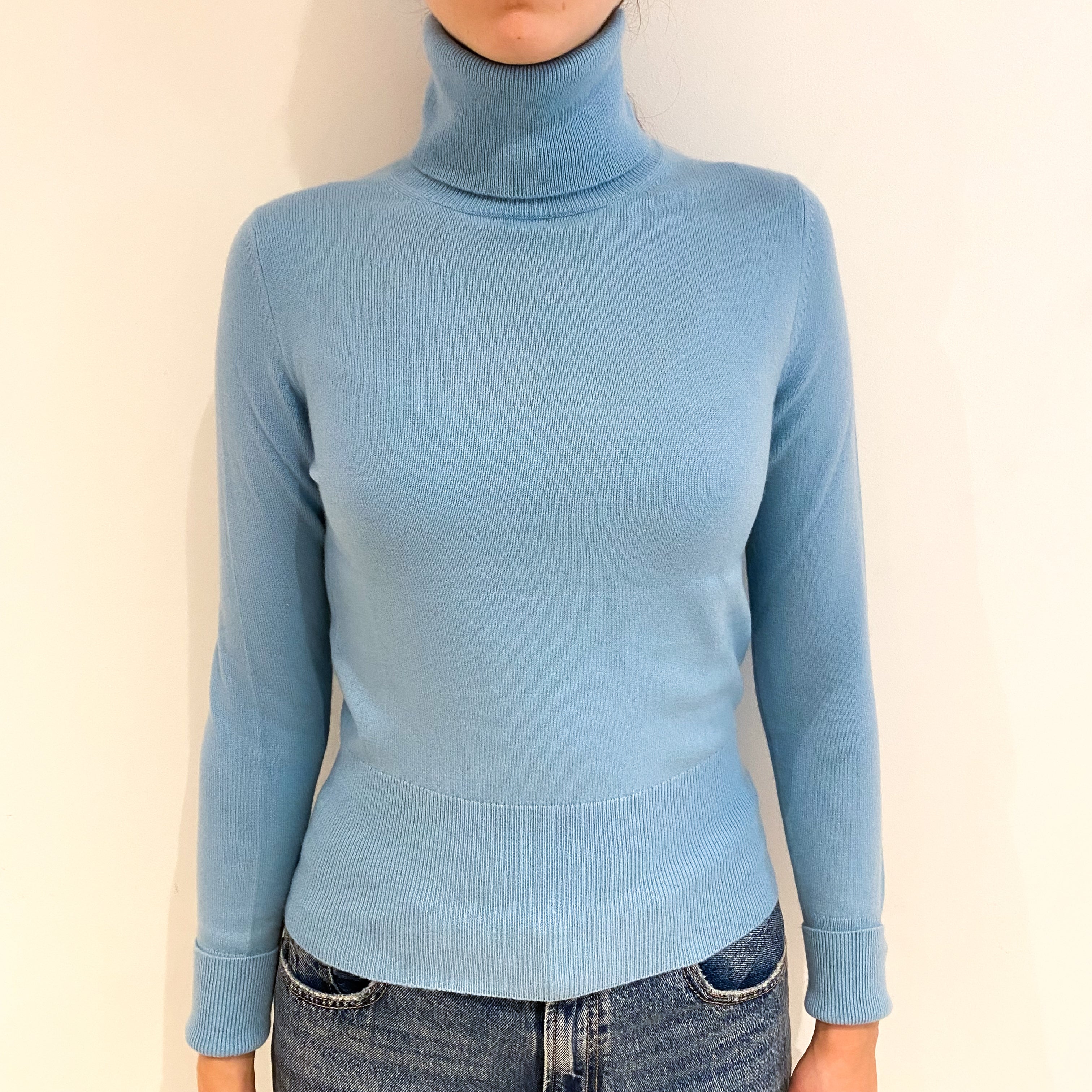Opal Blue Cashmere Polo Neck Jumper Extra Small