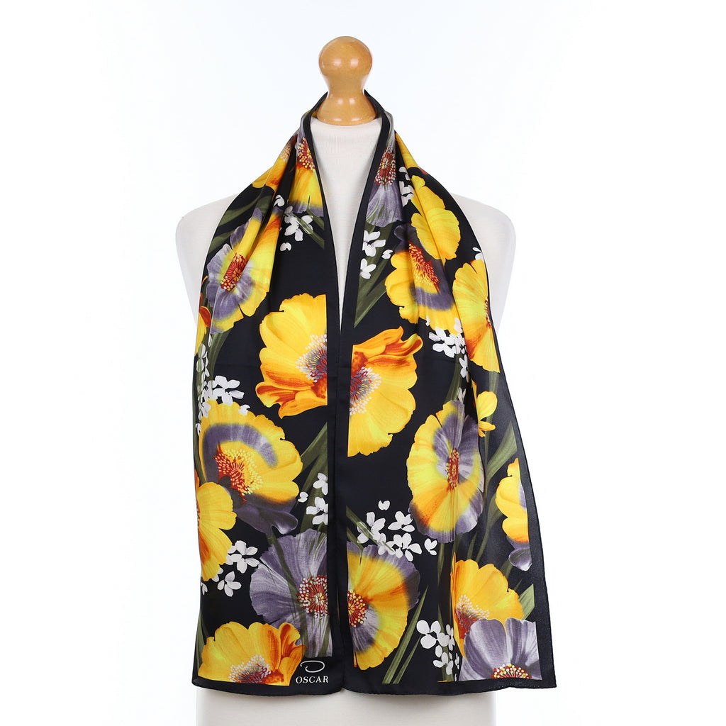 Black & Yellow Floral Silk Scarf