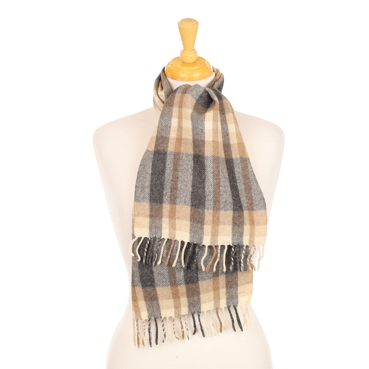 Grey and Mocha Brown Herringbone Cashmere Woven Scarf