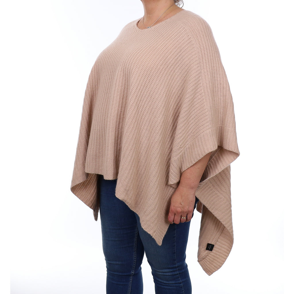 Nude Pink Chunky Cashmere Poncho Style V Neck Jumper Extra Large