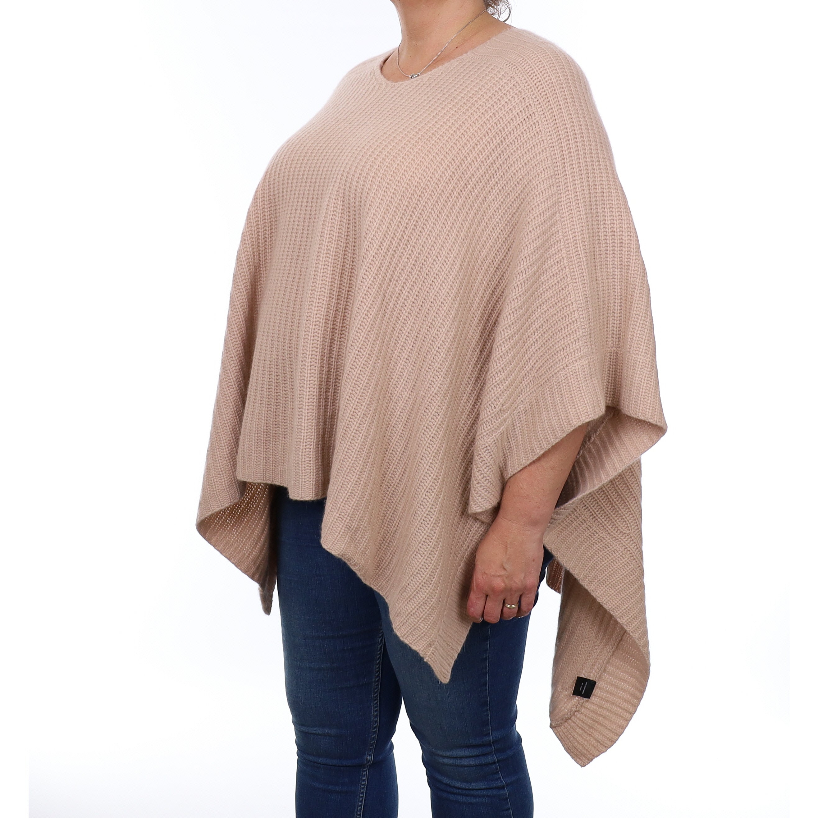 Nude Pink Chunky Cashmere Poncho Style V Neck Jumper Extra Large