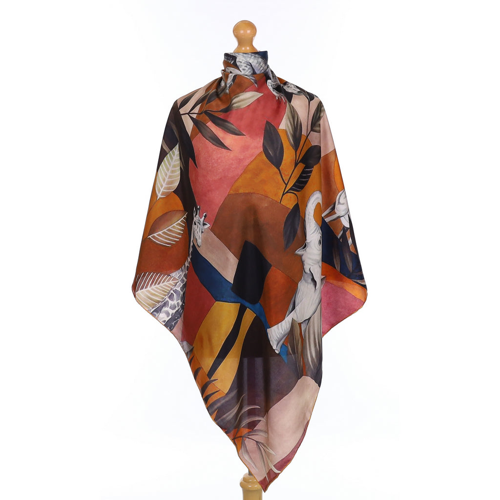 Double Faced Two Tone Safari Design Silk Scarf