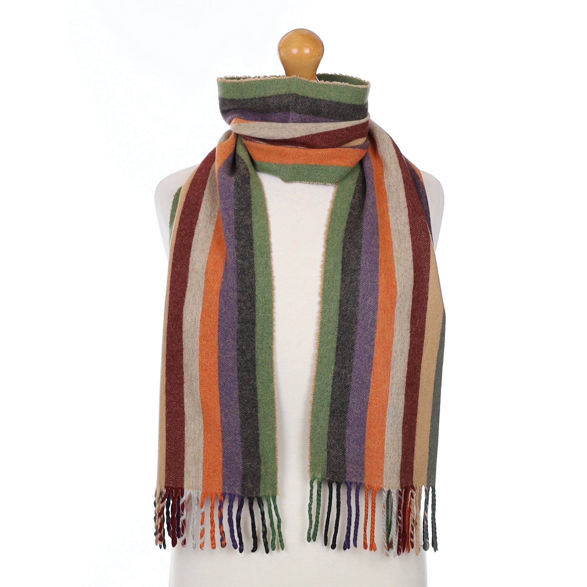 Scottish Orange and Green Stripe Cashmere Woven Scarf