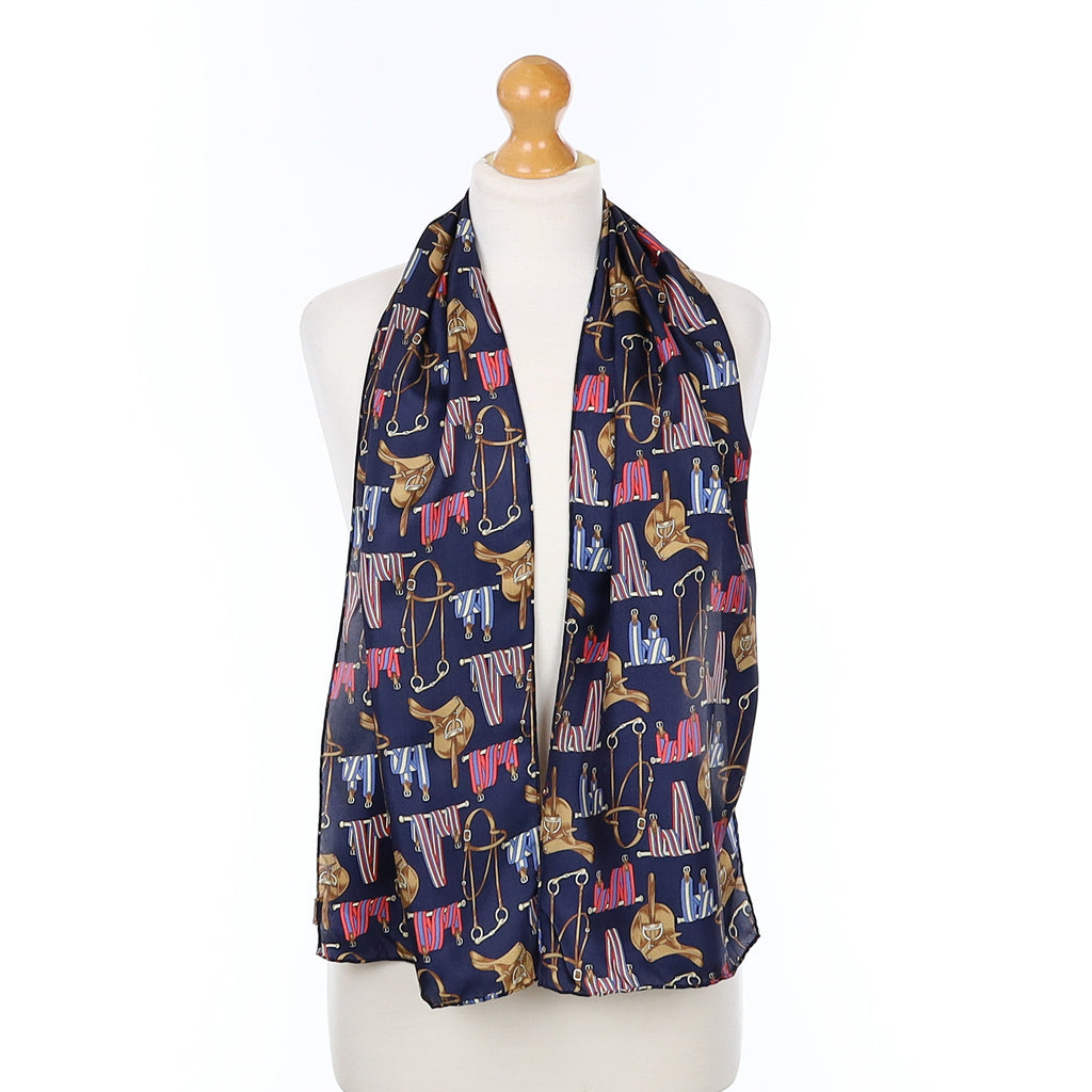 Joules Equine Themed Navy Blue Silk Scarf
