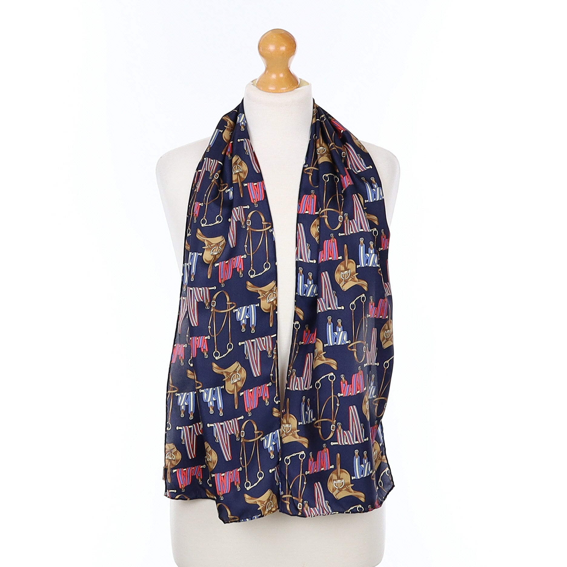 Joules Equine Themed Navy Blue Silk Scarf