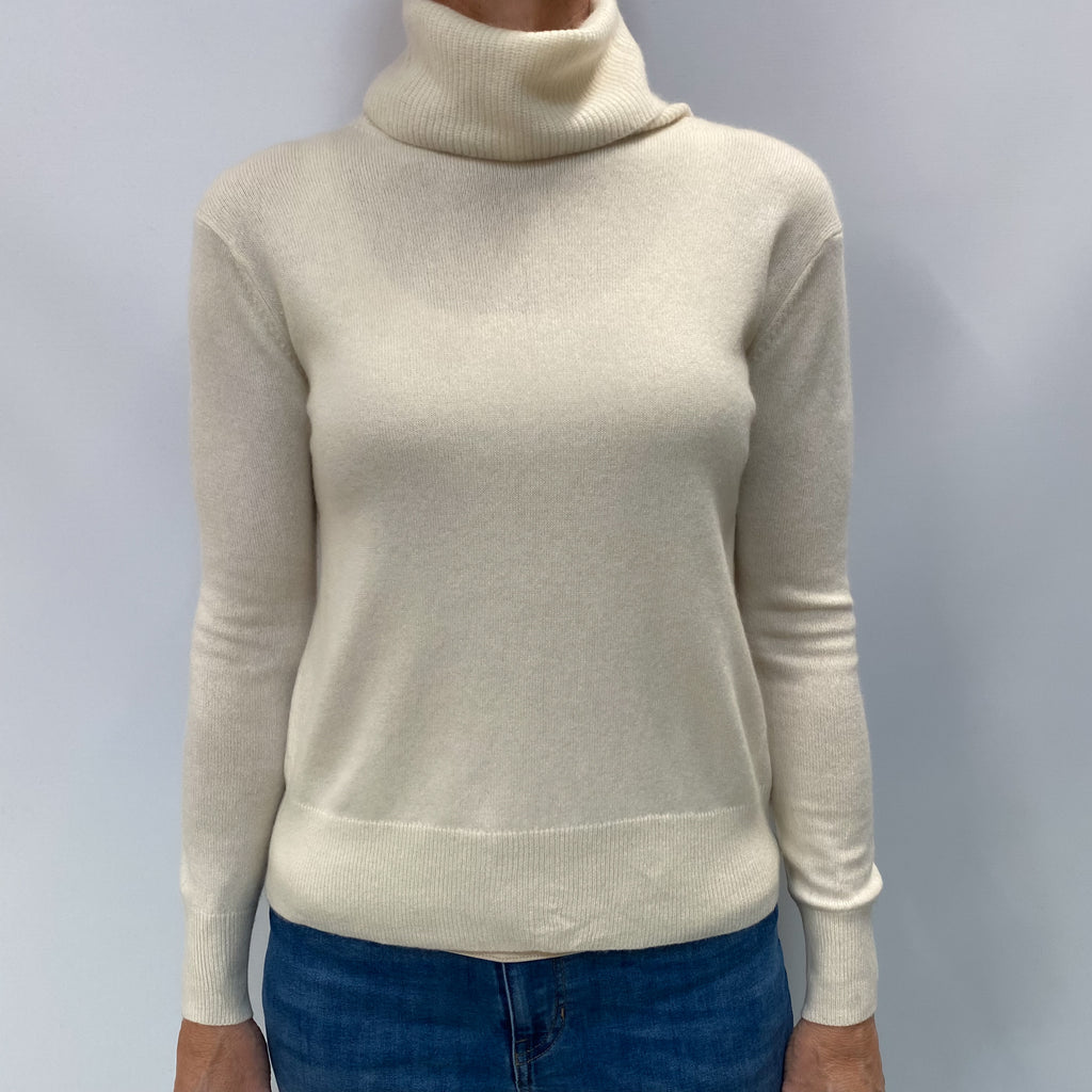 Vanilla Cream Cashmere Polo Neck Jumper Small