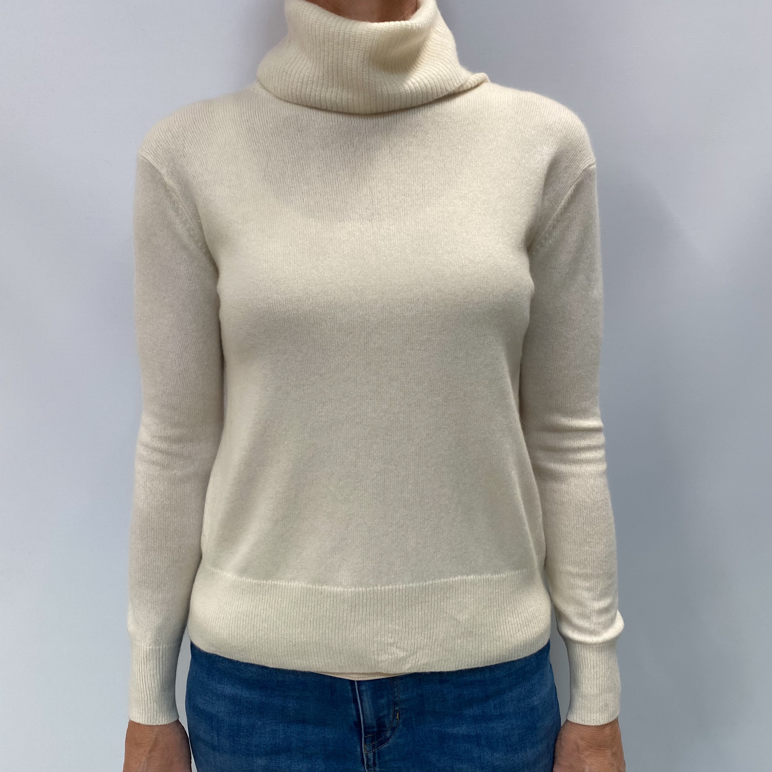 Vanilla Cream Cashmere Polo Neck Jumper Small