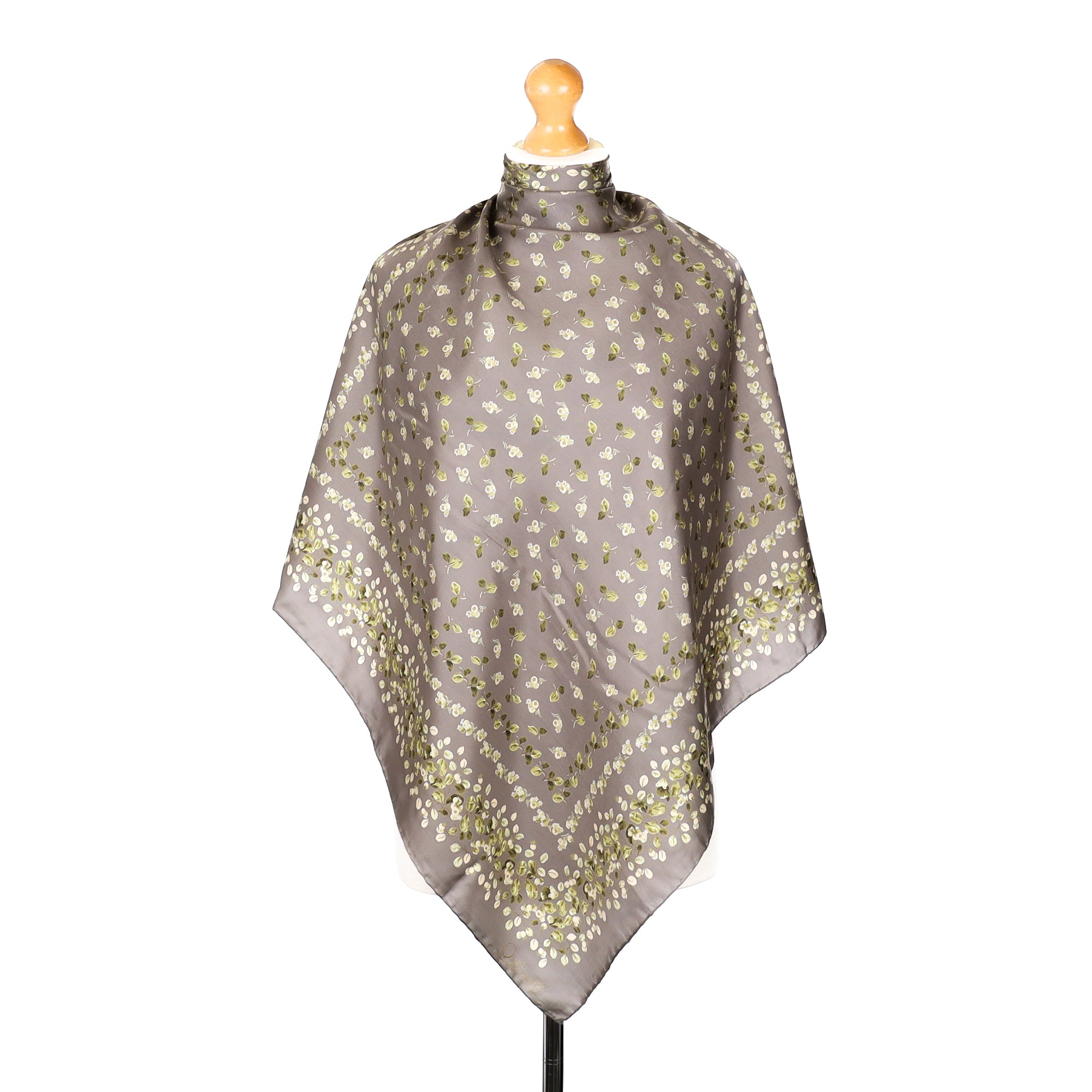 Pristine Ostinelli Grey Leaf Pattern Vintage Silk Scarf