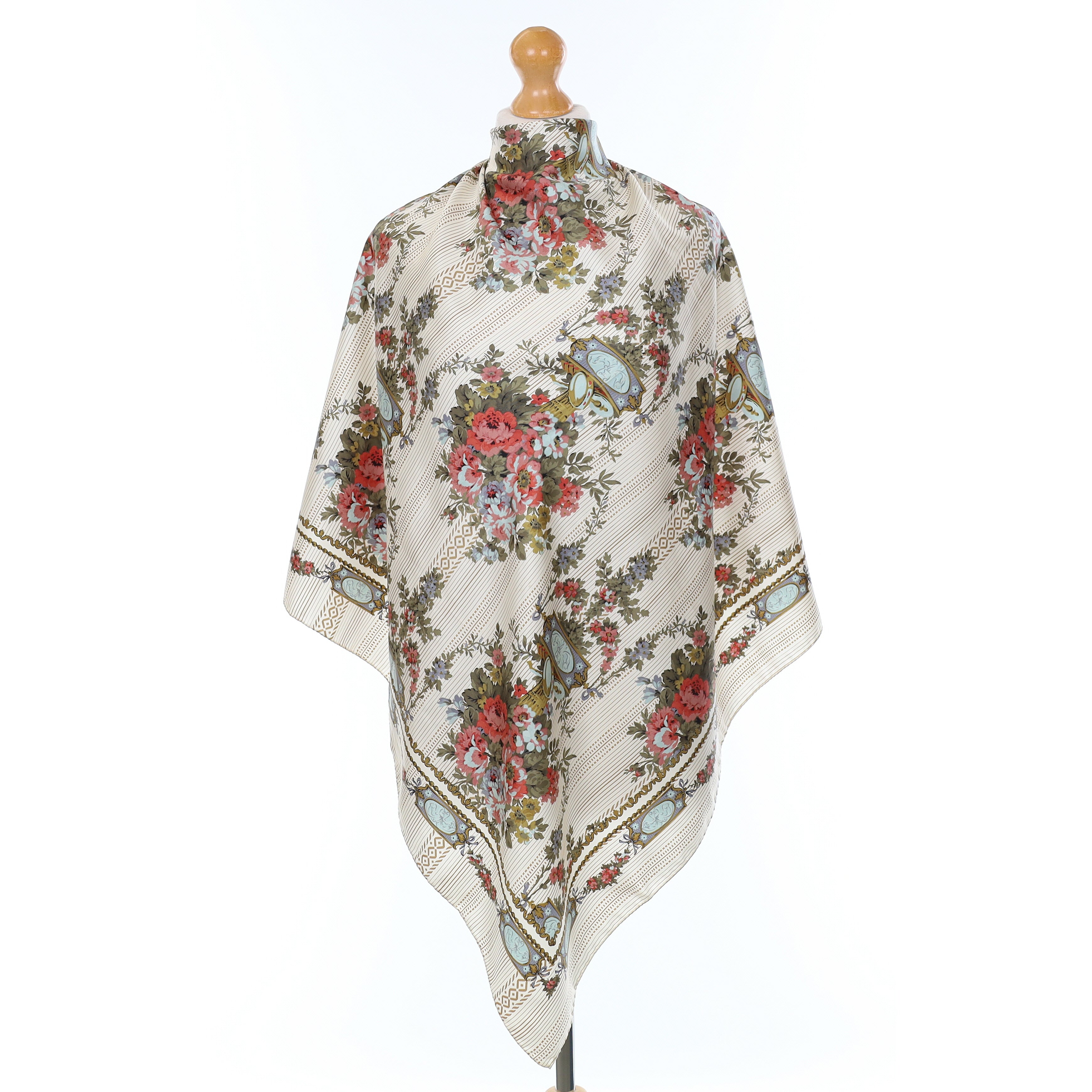 Ivory Floral Silk Scarf