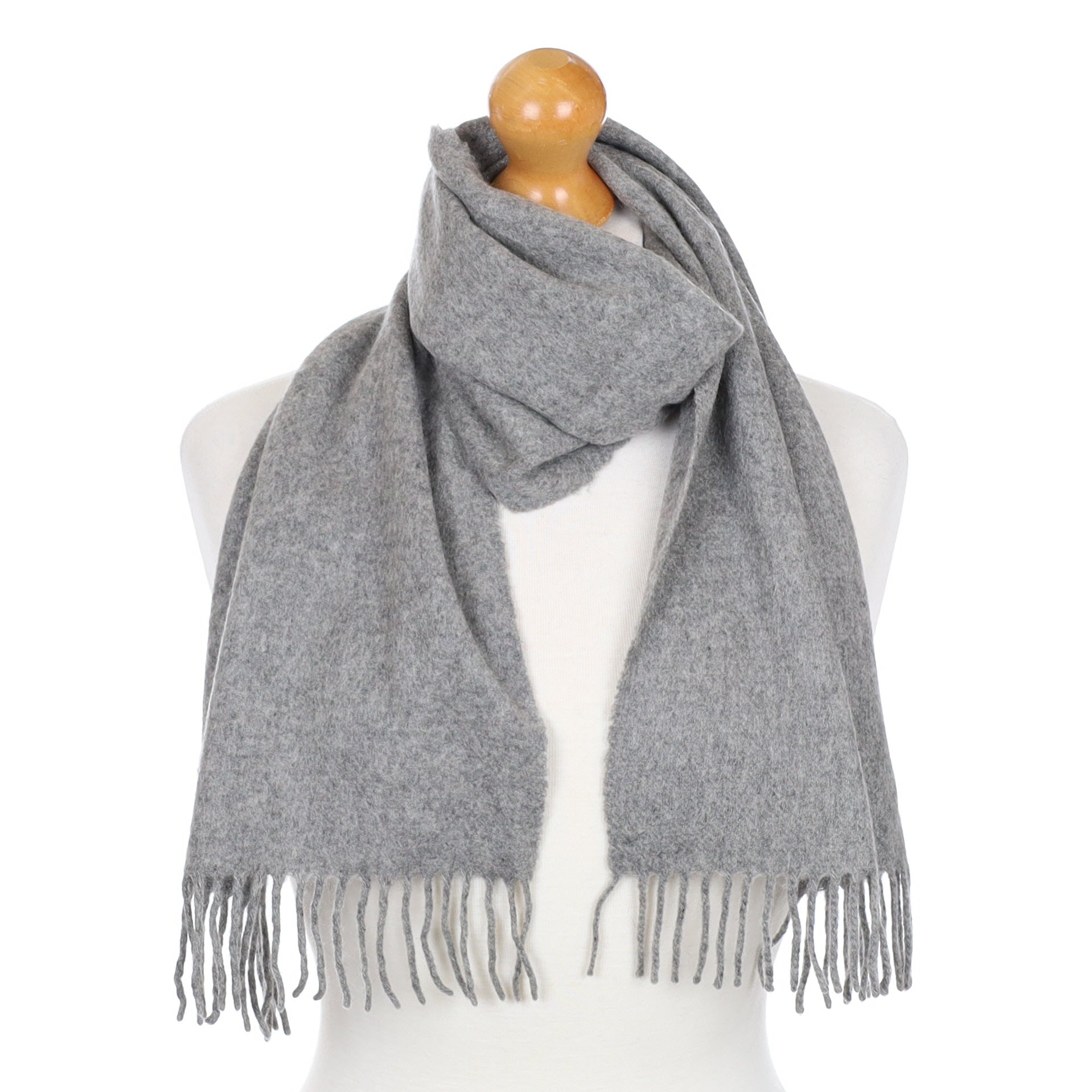 Ash Grey Fringed Cashmere Woven Scarf