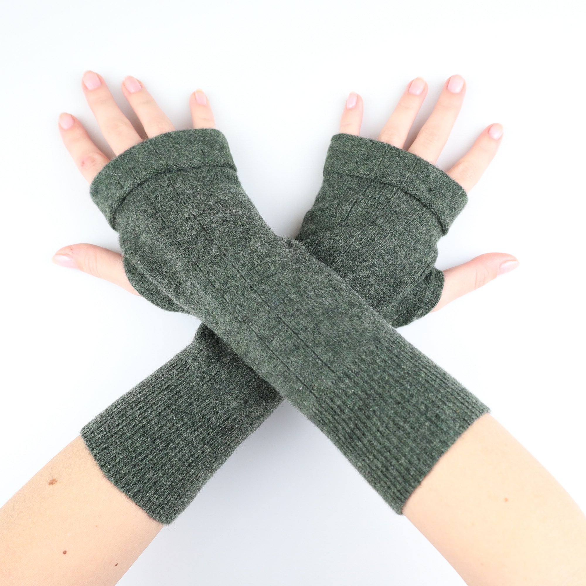 Khaki Green Ribbed Fingerless Gloves
