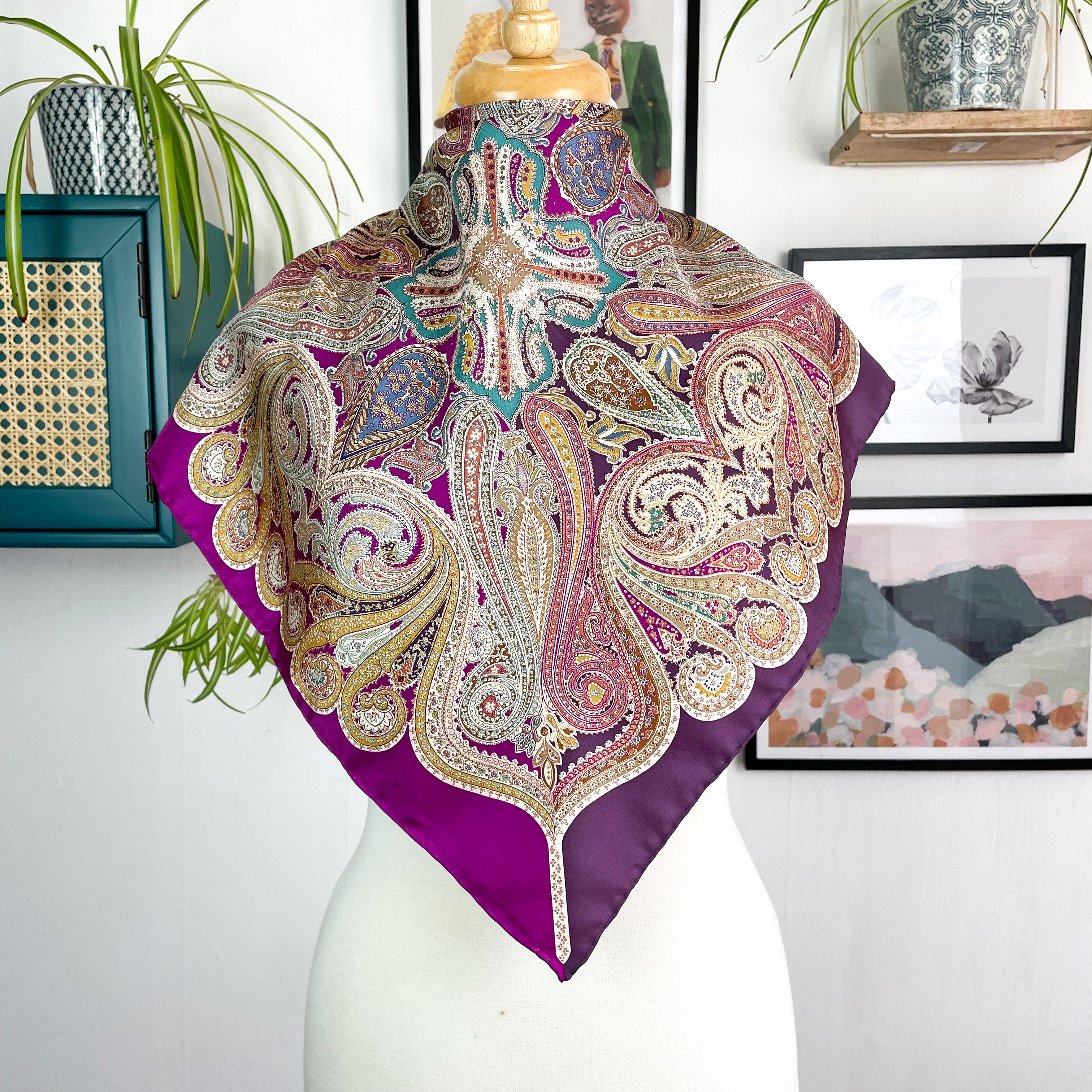 Aubergine Paisley Small Silk Scarf