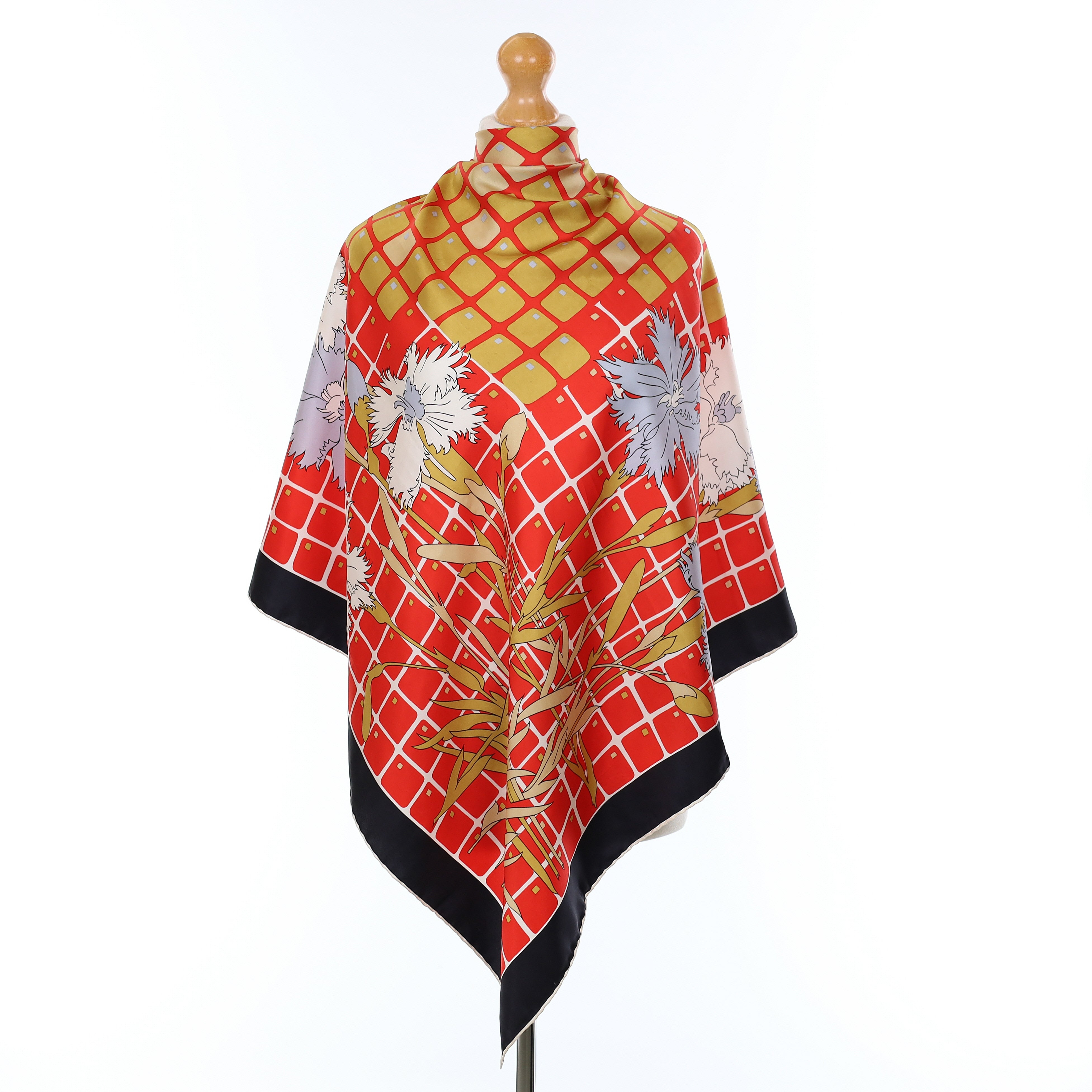 Red Floral Silk Scarf