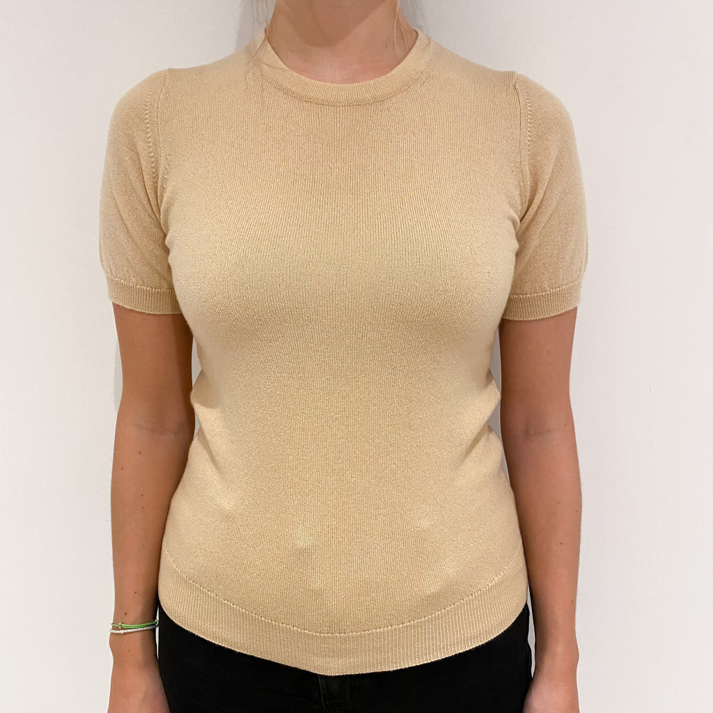 Brand New Scottish Warm Beige Short Sleeved Cashmere Crew Neck Jumper Small