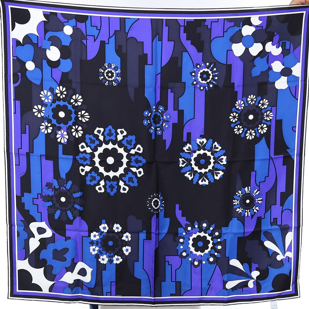 Brand New Emilio Pucci Blue Abstract Floral Silk Scarf