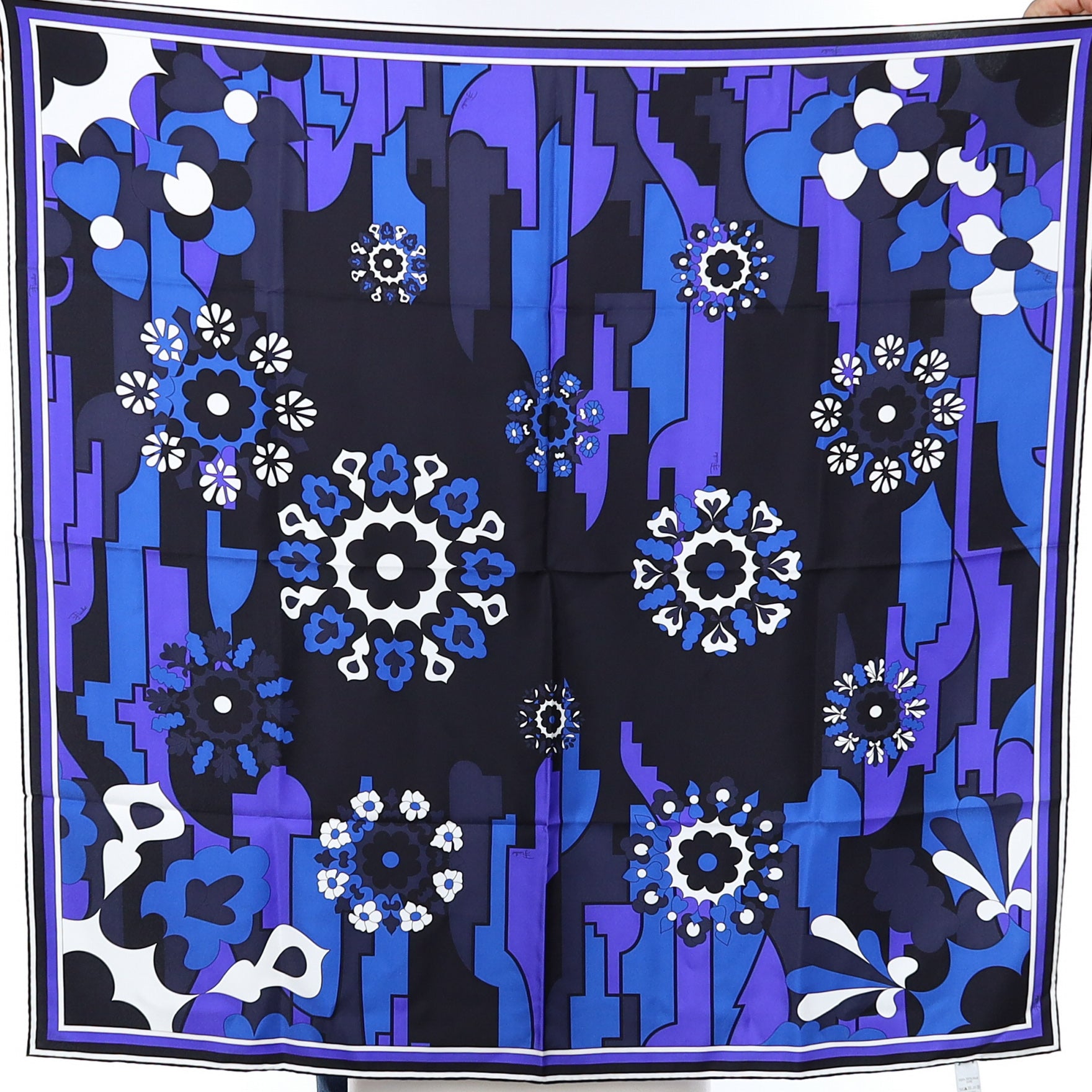 Brand New Emilio Pucci Blue Abstract Floral Silk Scarf