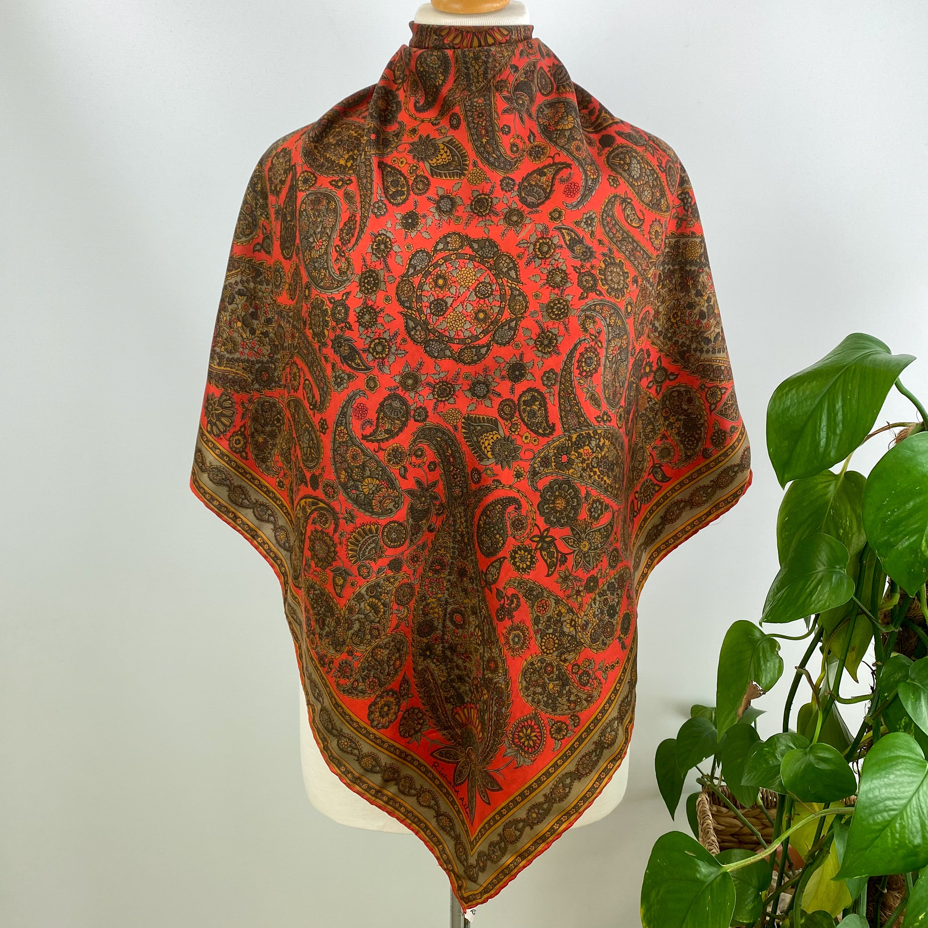 1970’s Richard Allan Red Paisley Silk Scarf