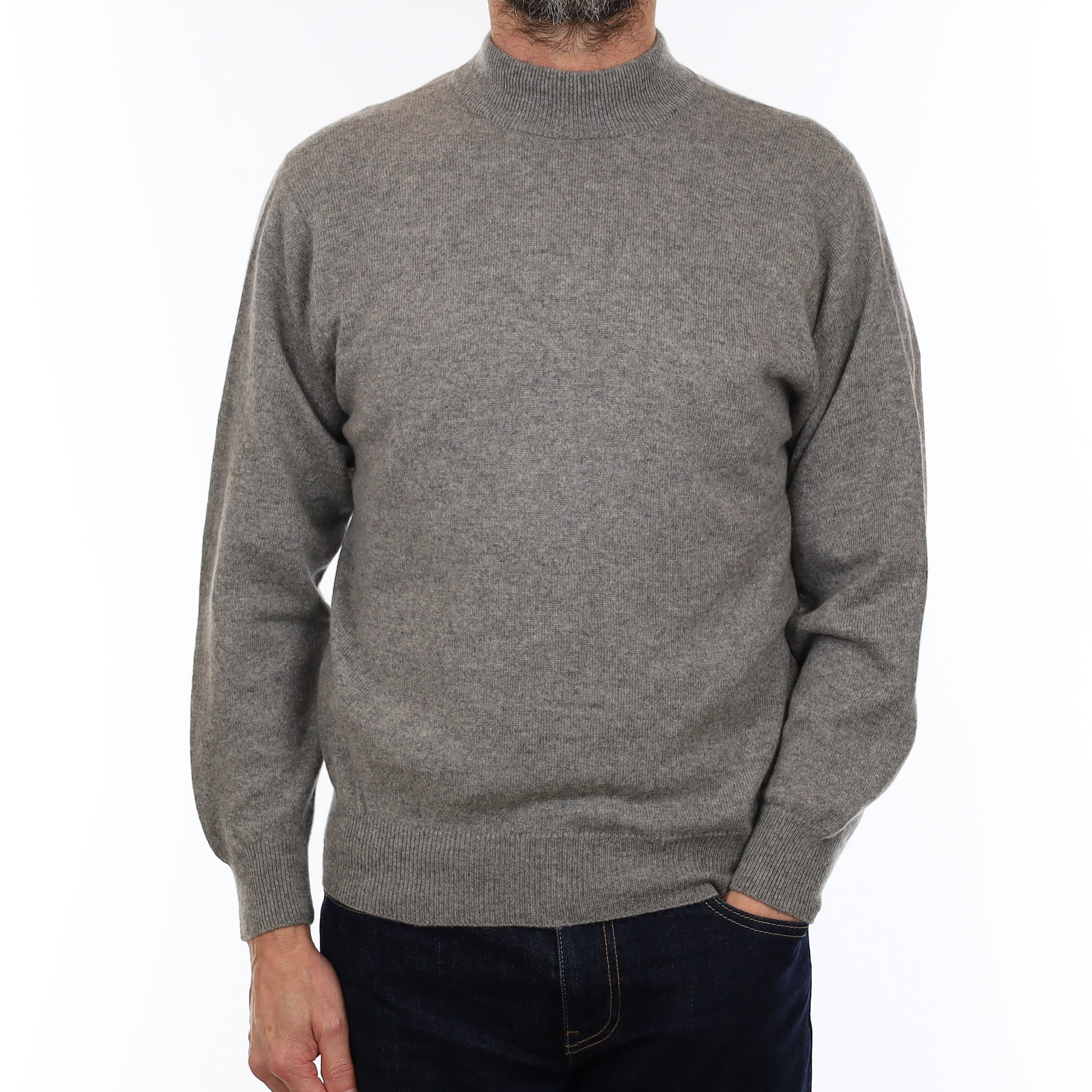 Men's Ash Grey Cashmere Turtle Neck Jumper Small