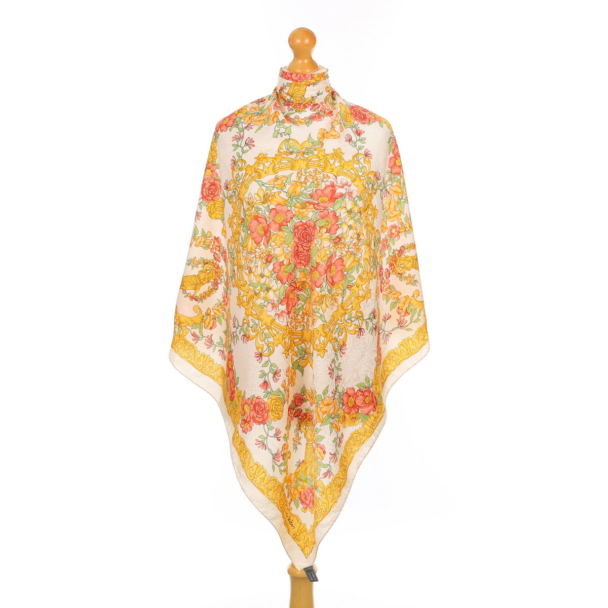 Pink and Yellow Floral Vintage Silk Scarf