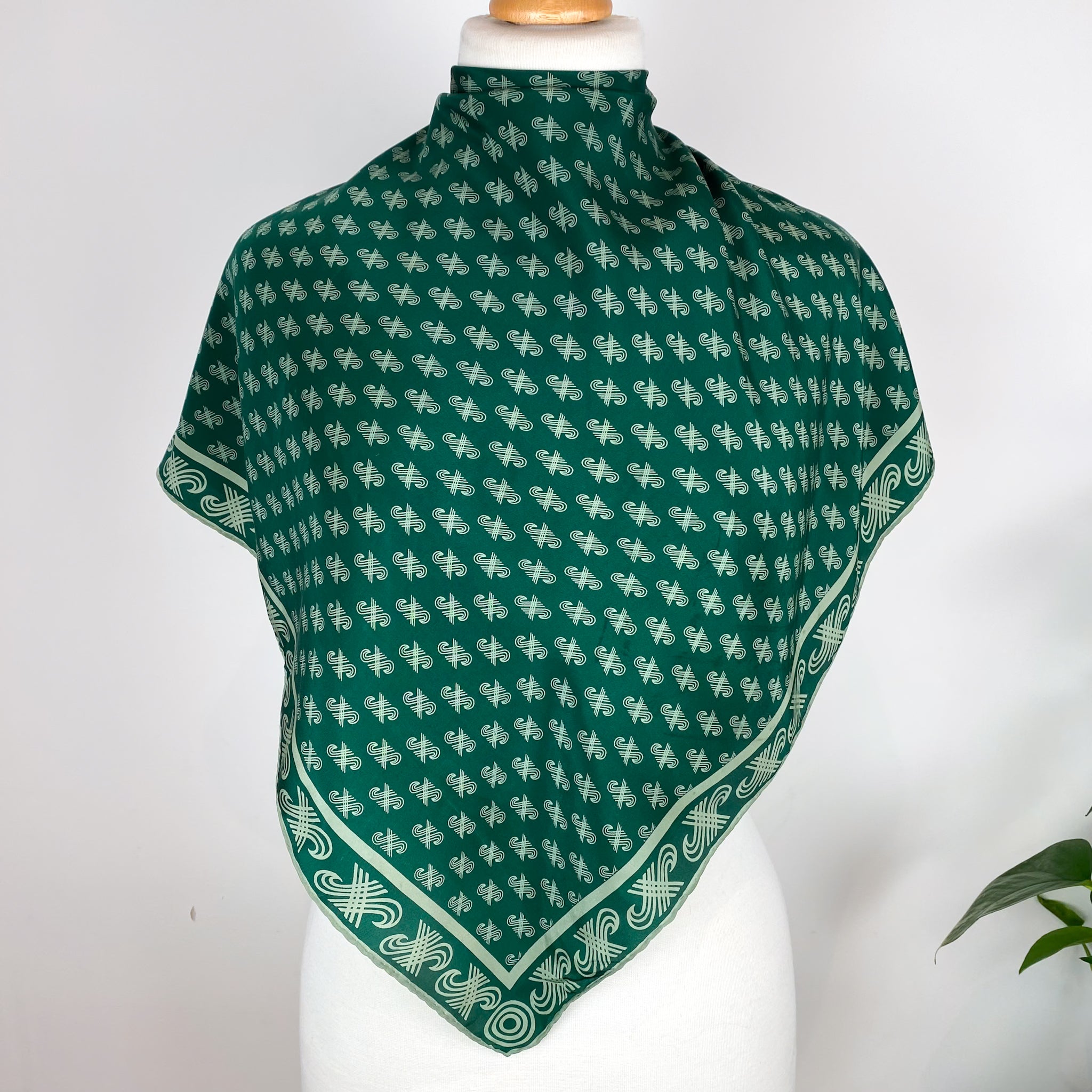 1970s Green and Sage Jaeger Vintage Silk Scarf