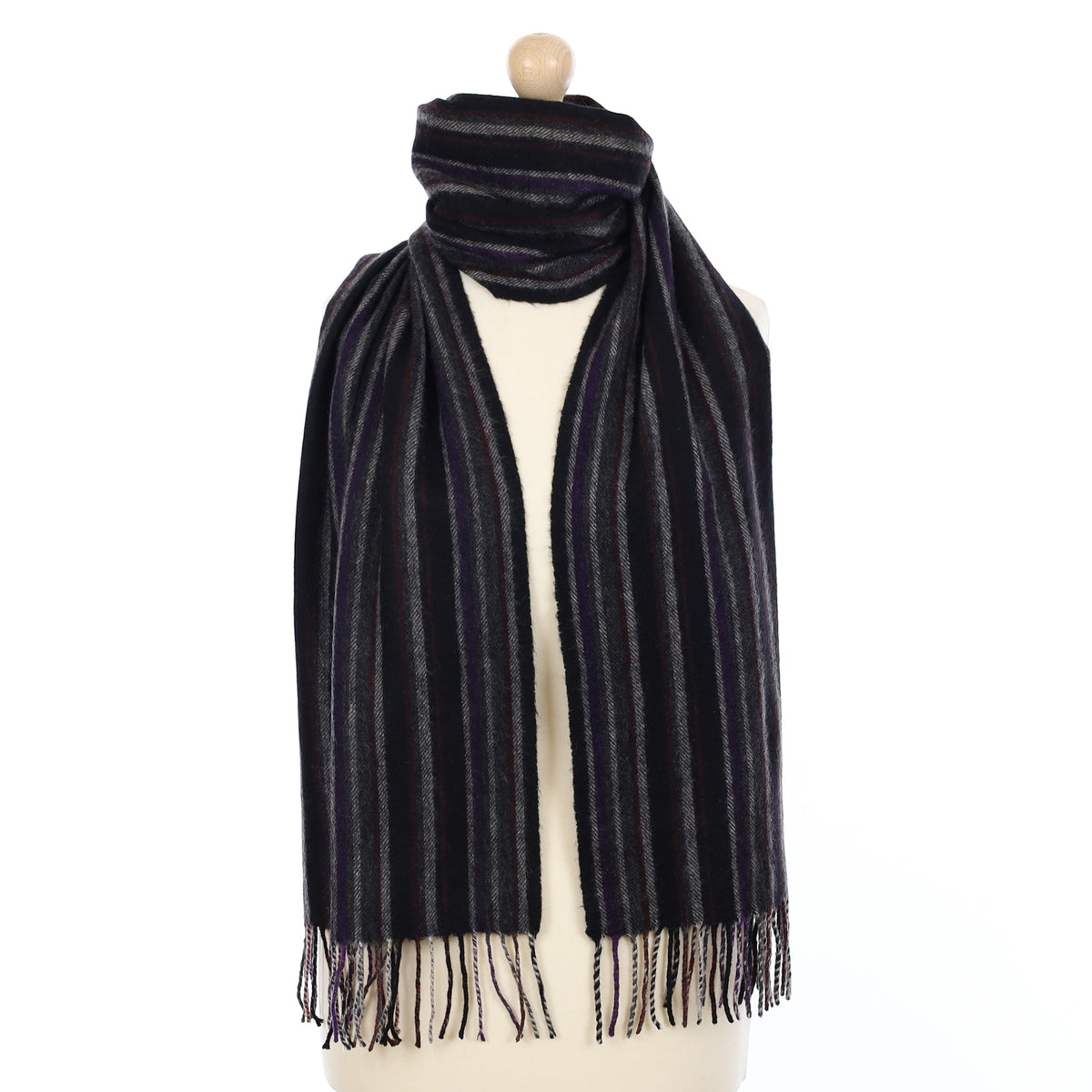 Black and Slate Grey Stripe Cashmere Woven Scarf