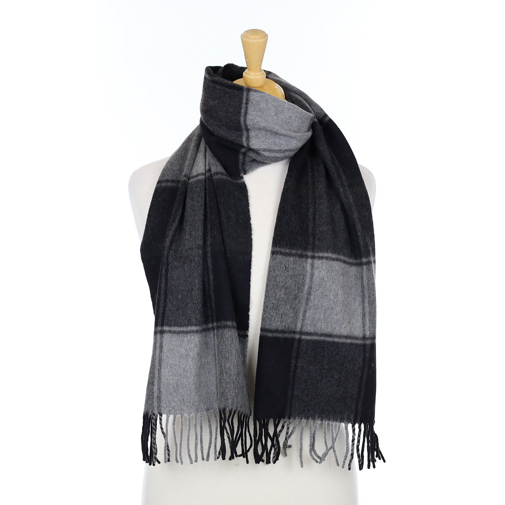Black & Grey Check Cashmere Woven Scarf