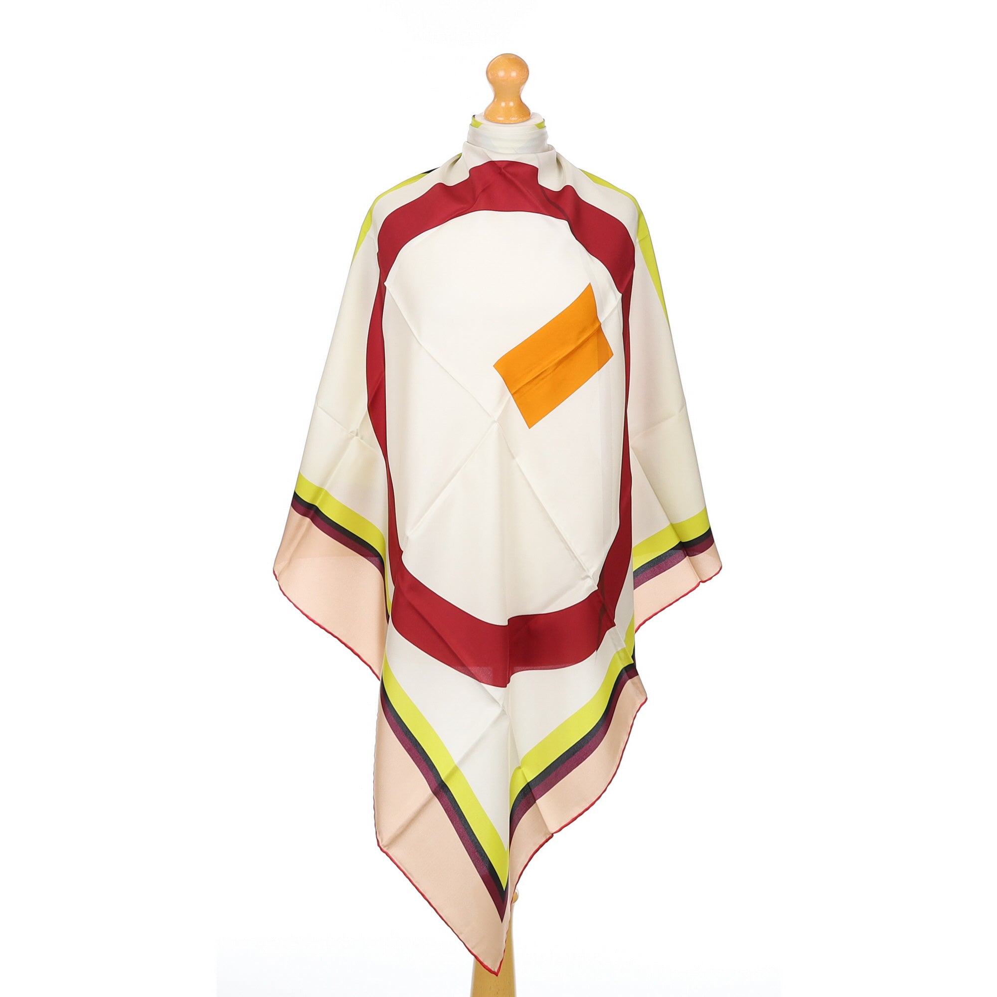 Brand New Italian Ivory and Burgundy Silk Scarf