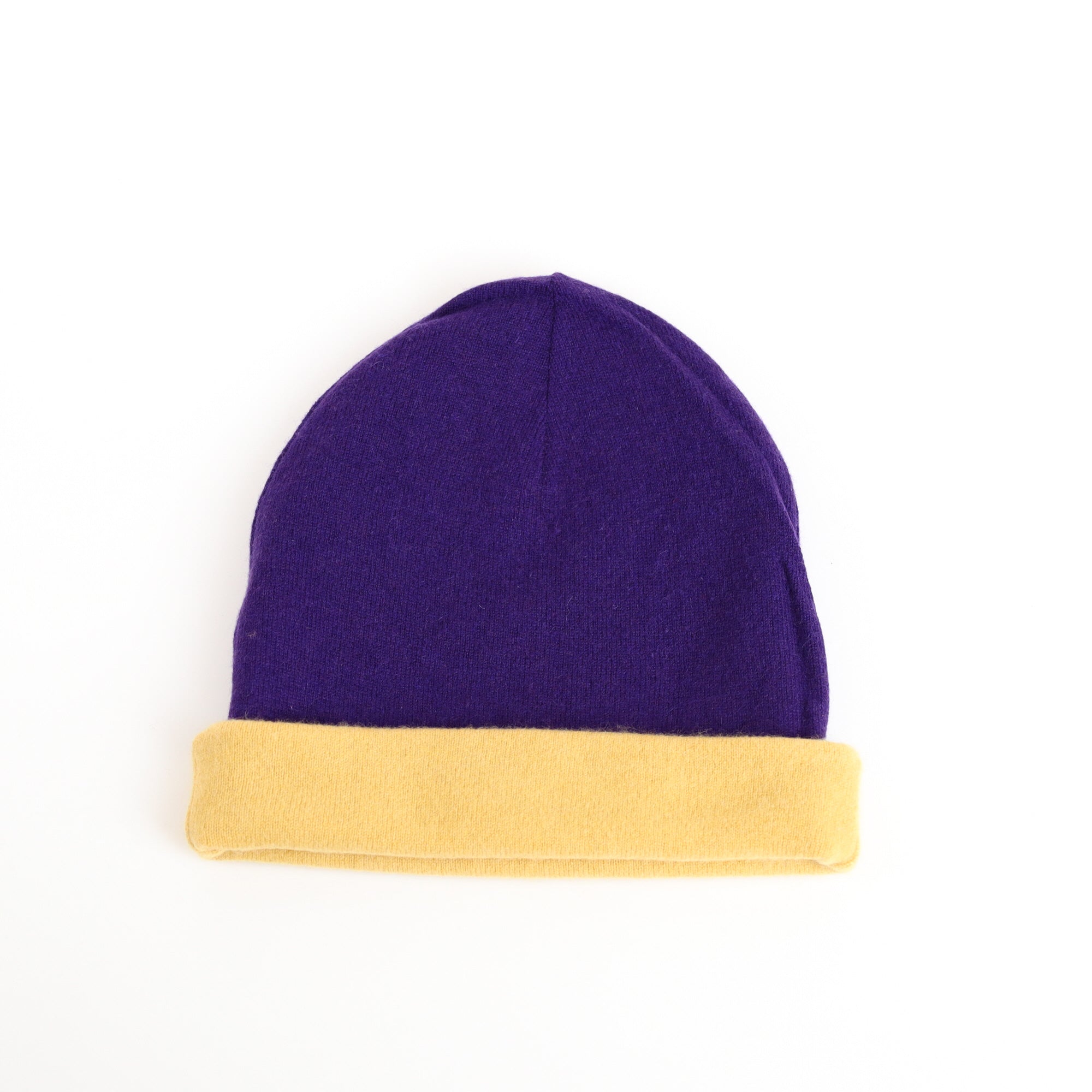Men’s Aubergine Purple and Mustard Reversible Cashmere Beanie Hat