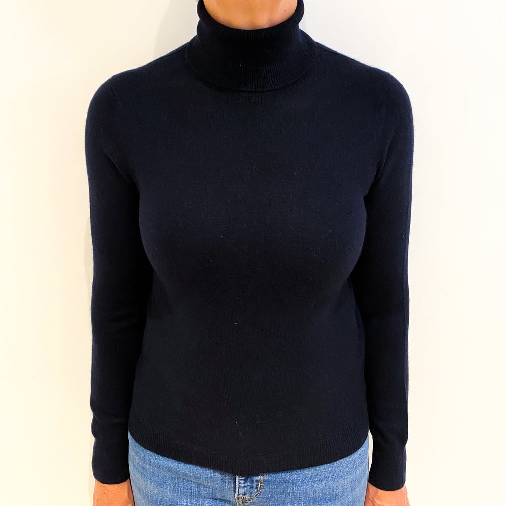 Navy Blue Cashmere Polo Neck Jumper Medium