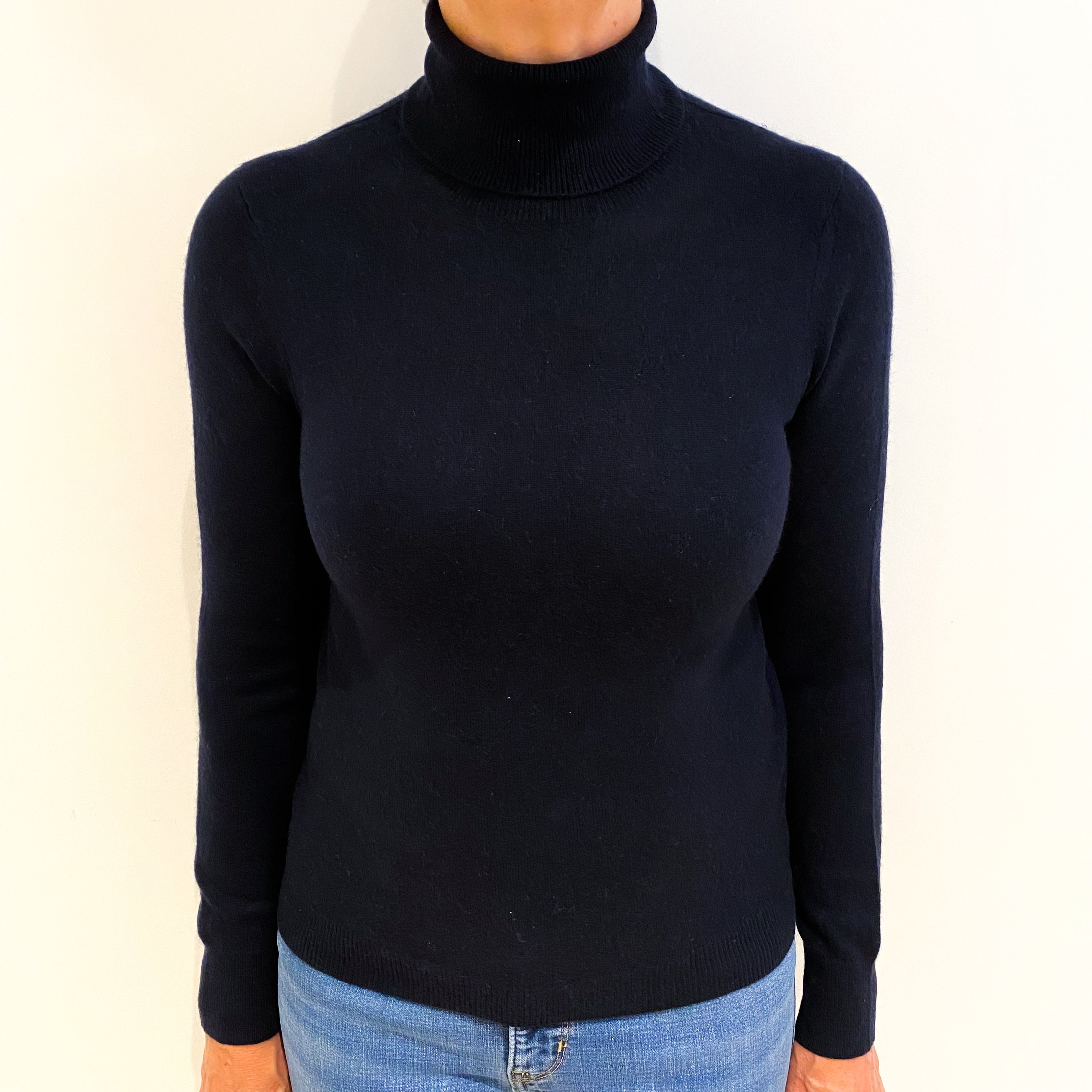 Navy Blue Cashmere Polo Neck Jumper Medium