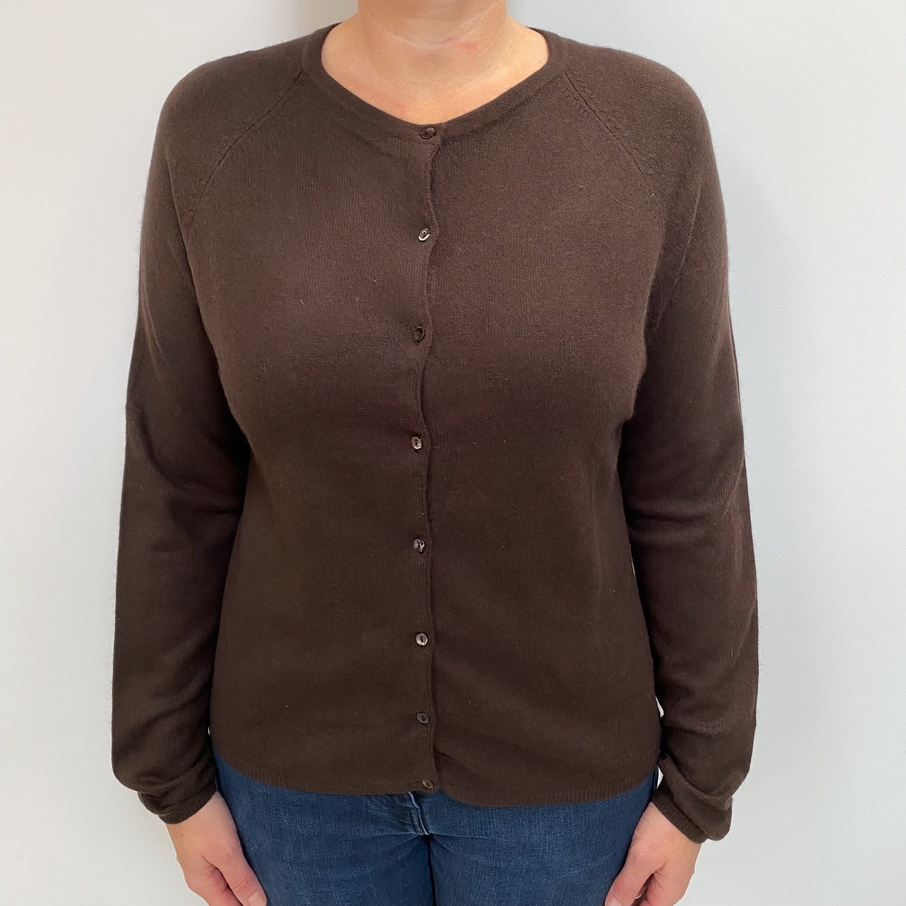 Dark Chocolate Brown Cashmere Crew  Cardigan Large