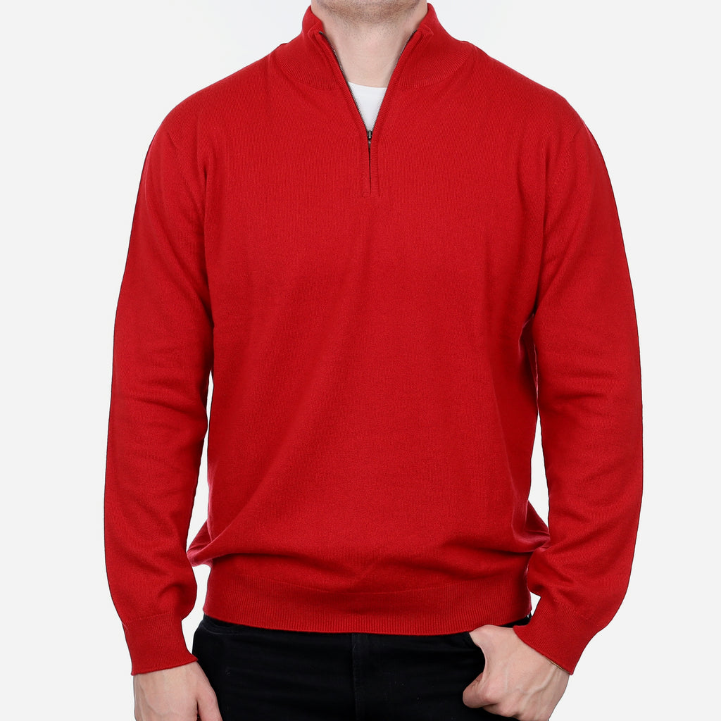 Men’s Brand New Scottish Scarlet Red Cashmere 1/4 Zip Jumper XXL