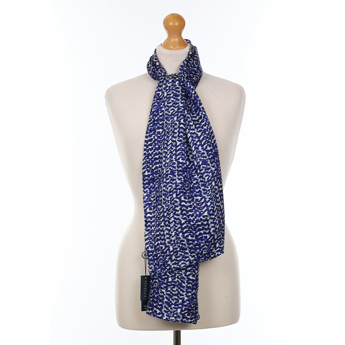 Brand New Viyella Blue And White Patterned Silk Scarf