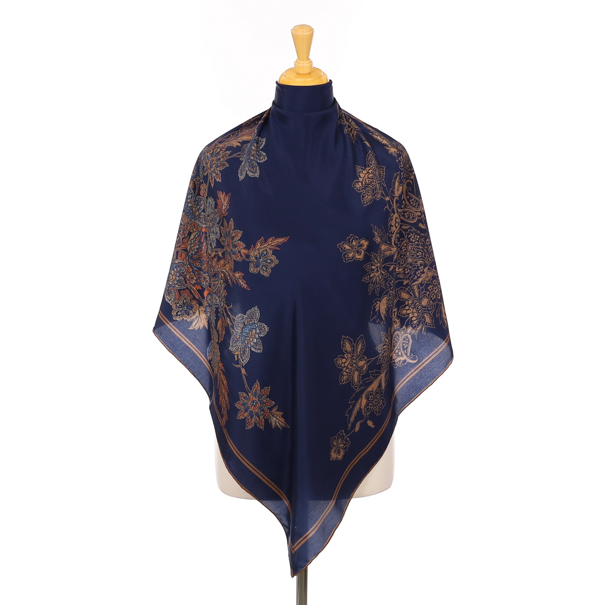 Unworn 1970’s Ostinelli Navy Floral Vintage Silk Scarf
