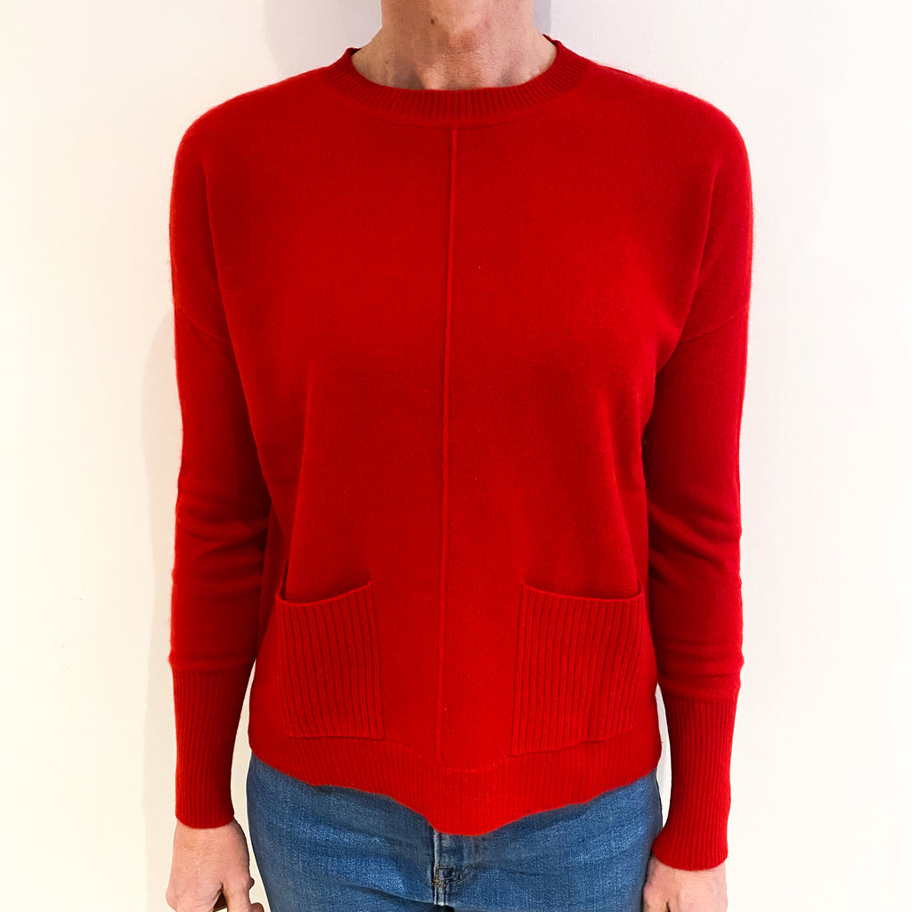 Scarlet Red Cashmere Crew Neck Jumper Small