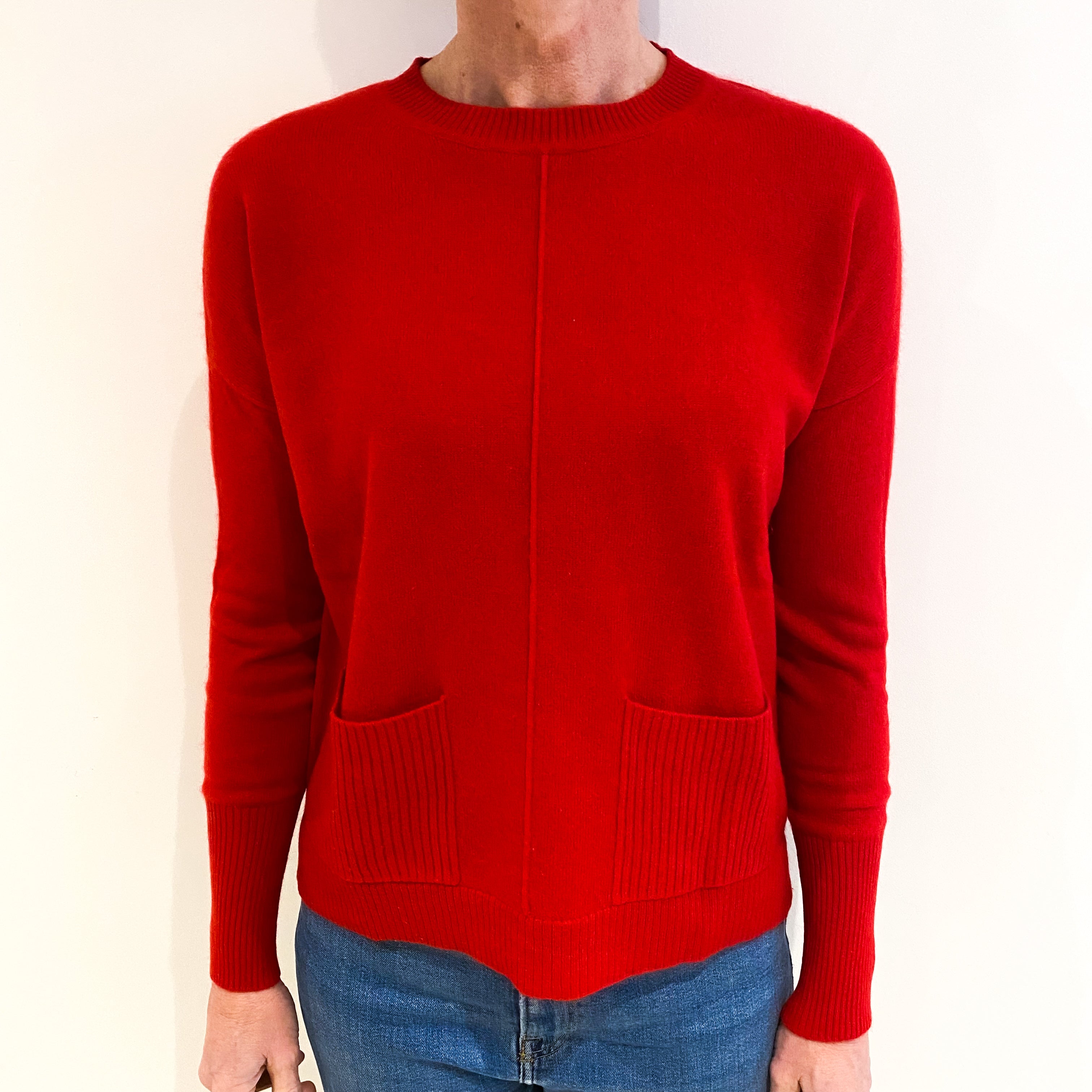 Scarlet Red Cashmere Crew Neck Jumper Small