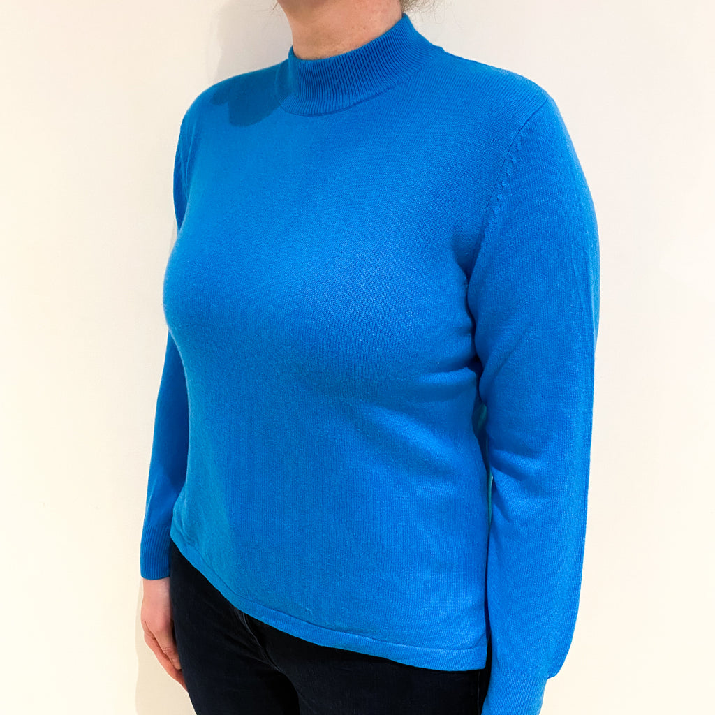 Bright Ocean Blue Cashmere Turtle Neck Jumper Large