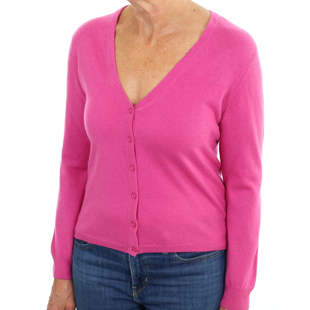 Tulip Pink Cashmere V Neck Cardigan Medium