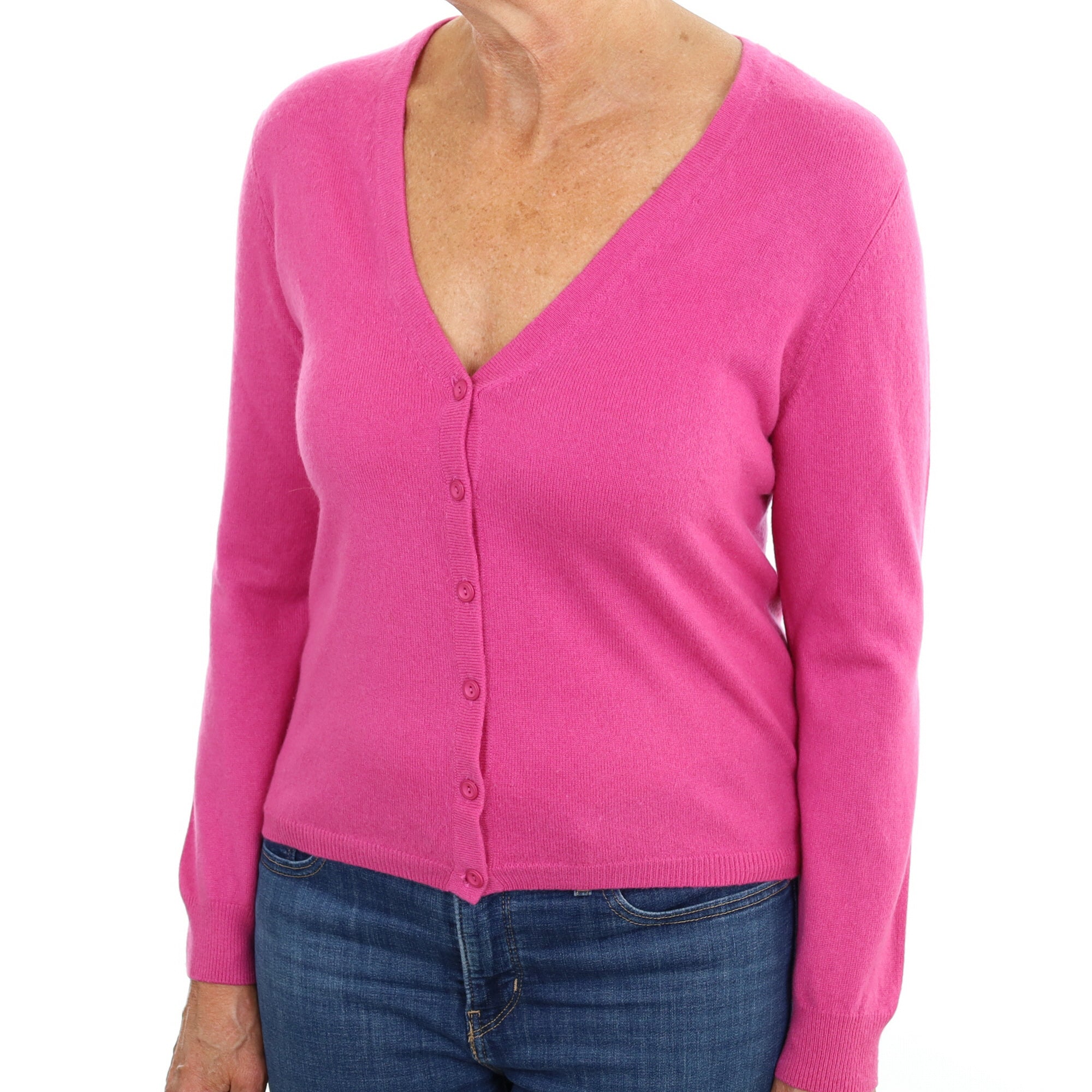 Tulip Pink Cashmere V Neck Cardigan Medium