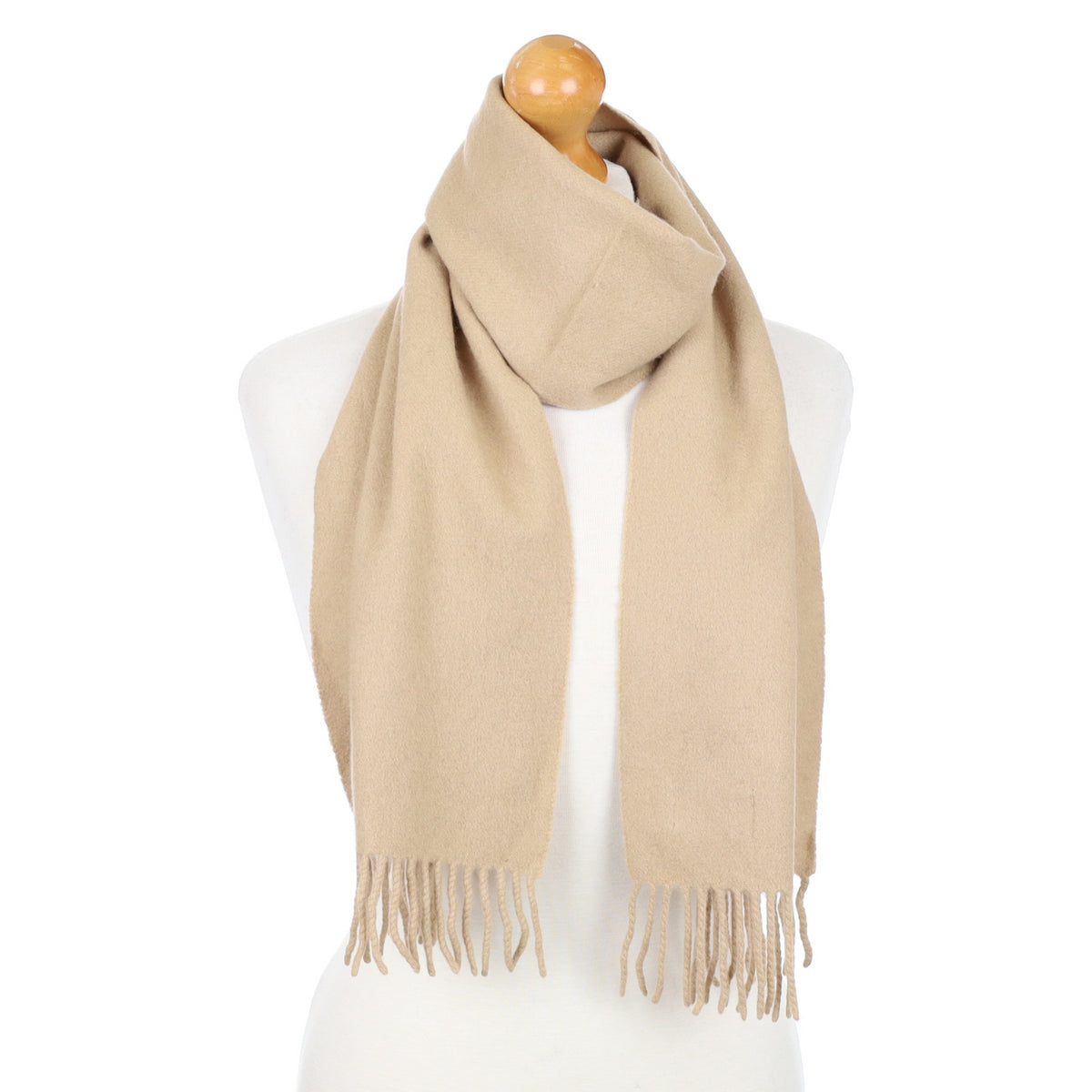 Sand Beige Fringed Cashmere Woven Scarf