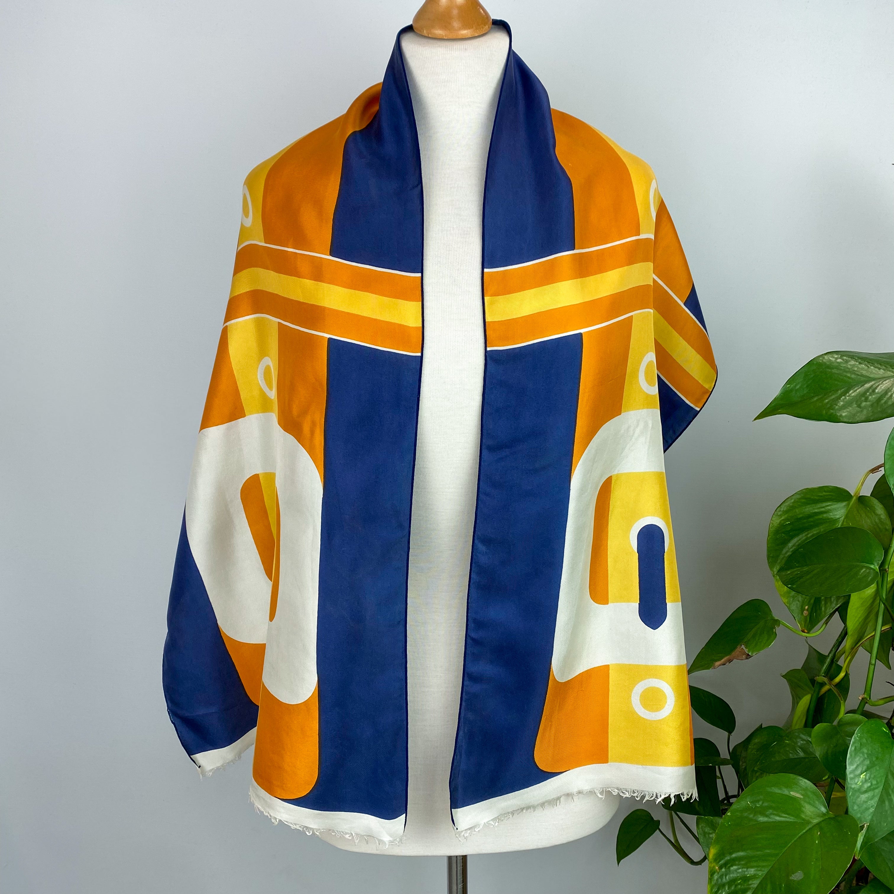 1970’s Yellow and Blue Long Silk Scarf